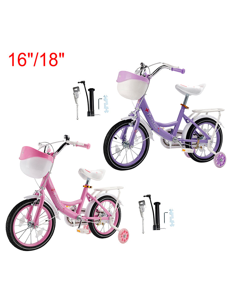 16"/18" Children Princess Bicycle Girls Bike with Removable Training Wheels Pink