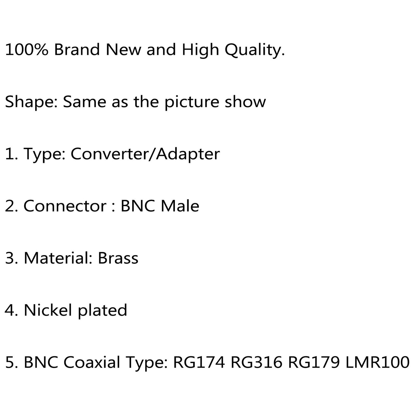 BNC Male Plug RF Straight Crimp Adapter For RG174 RG316 RG179 LMR100 Cable US
