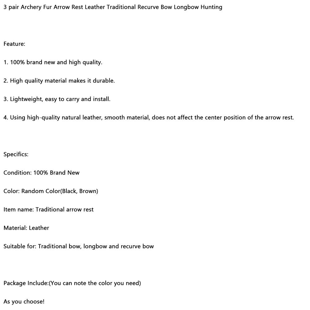 3 Pair Archery Fur Arrow Rest Leather Recurve Longbow Hunting