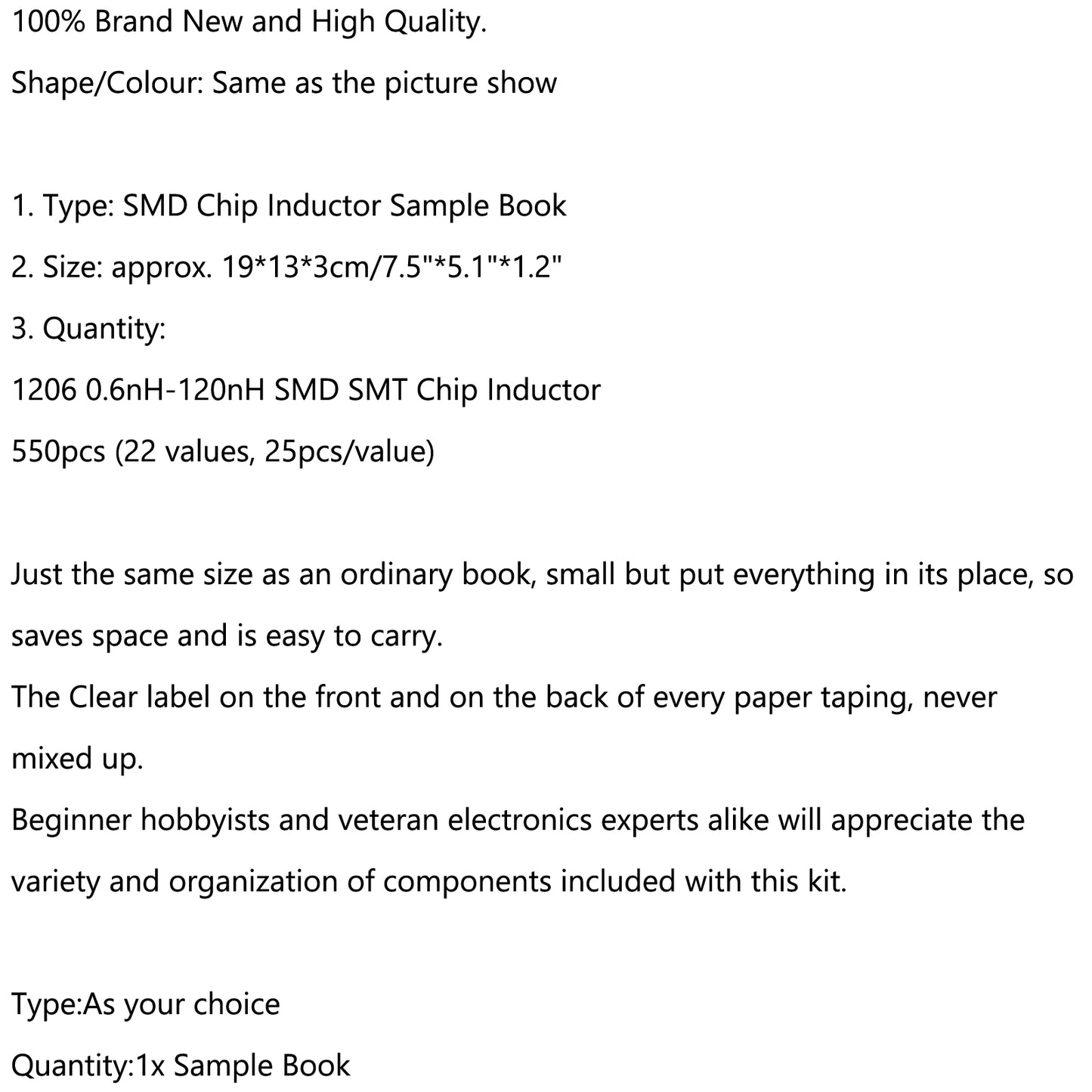 0201/1206/0402/0805 SMD Chip Inductance Assorted Kit 1Sample Book 1300pcs