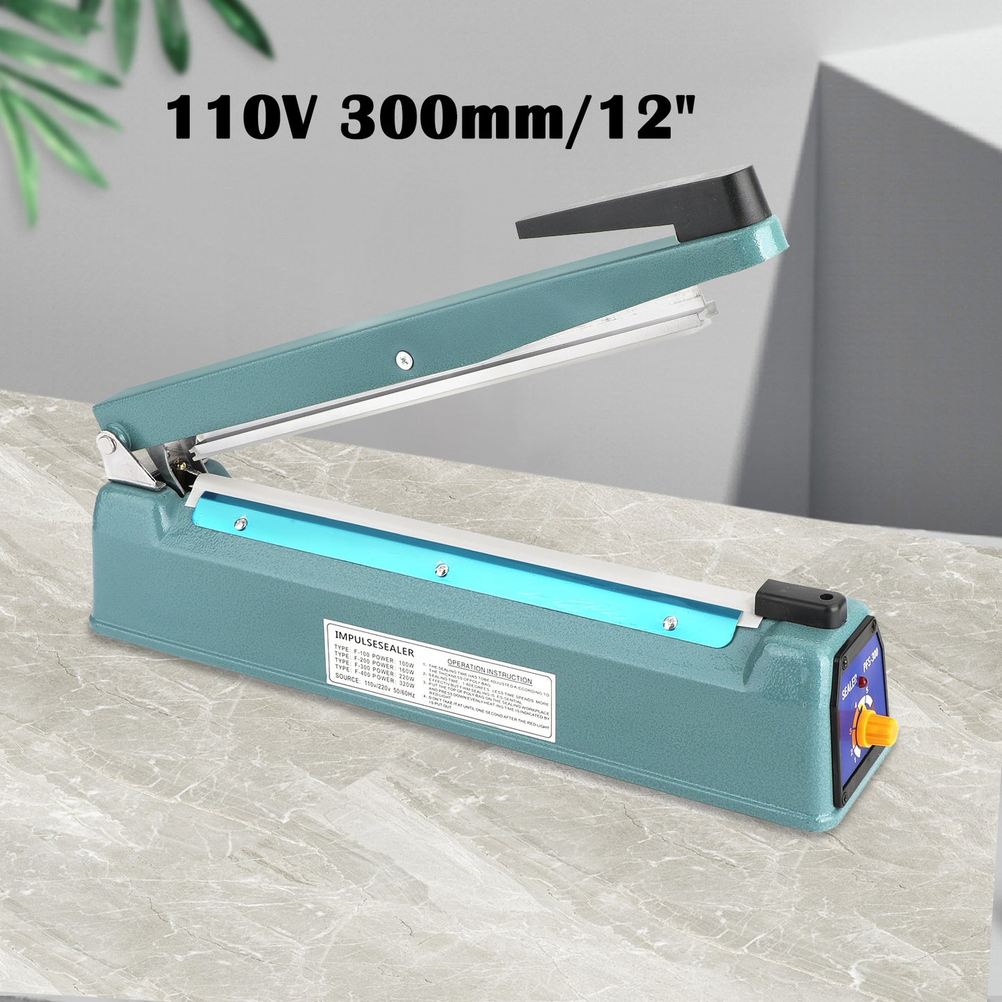 12 inch Hand Impulse Heat Sealer Plastic Bag Film Sealing Machine Metal ABS UE