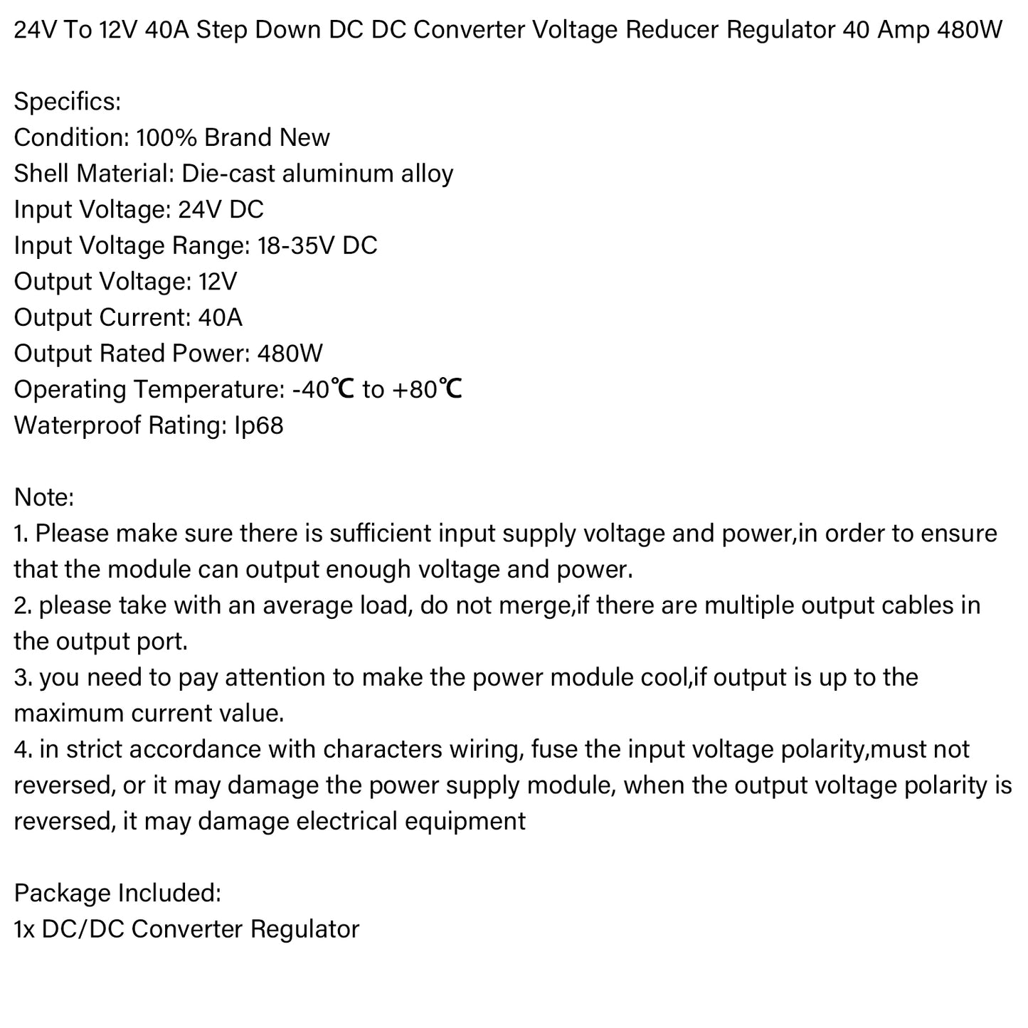 DC-DC Step Down Converter 30-120V to 12V 15A 180W, IP68 Waterproof Power Regulator for Golf Cart, Boat & Solar