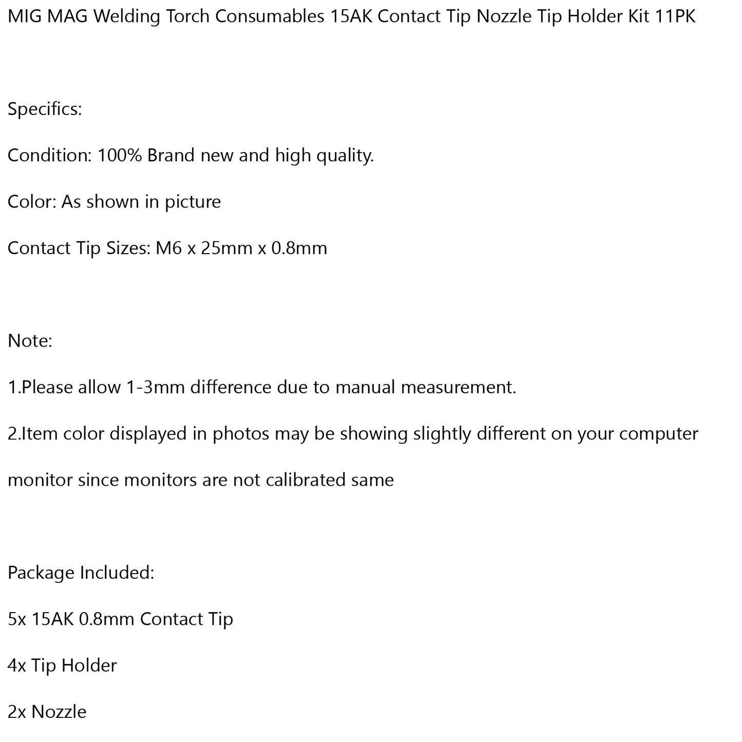 11pcs MB15 15AK 15 AK Tip 0.8mm 0.03" Nozzle Holder MIG-200 MIG Gun