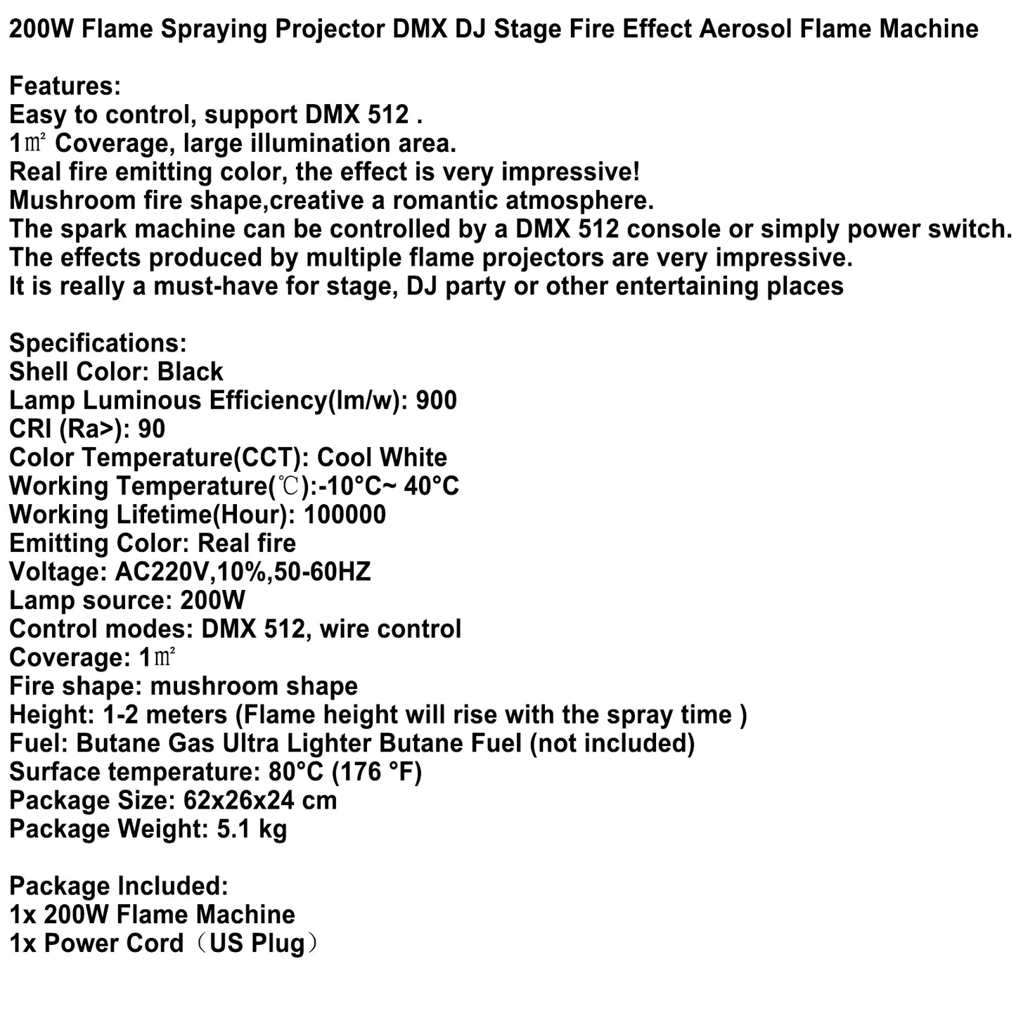 200W Flame Spraying Projector DMX DJ Stage Fire Effect Aerosol Flame Machine
