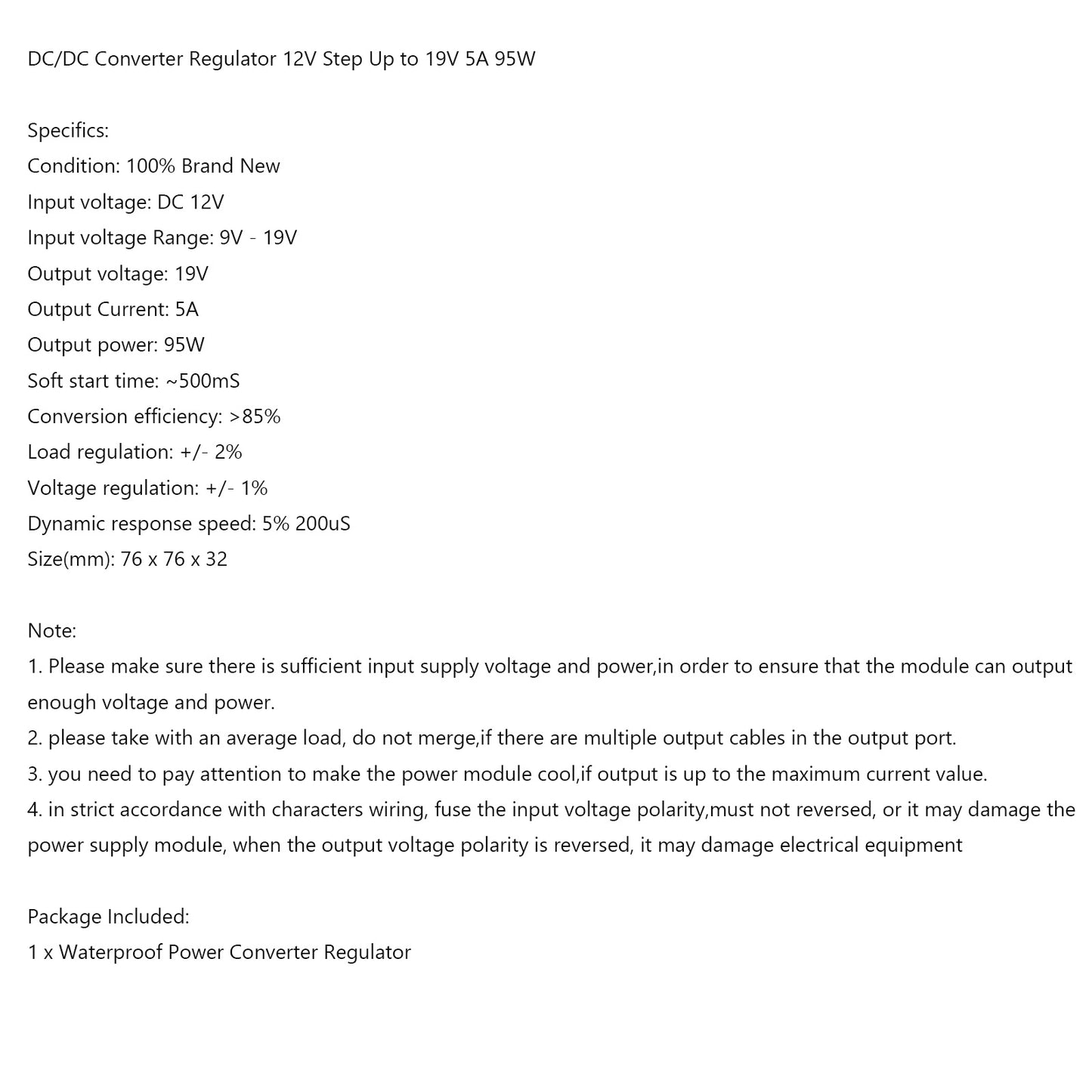 12V to 19V 5A 95W DC-DC Boost Step Up Power Converter Voltage Regulator Module