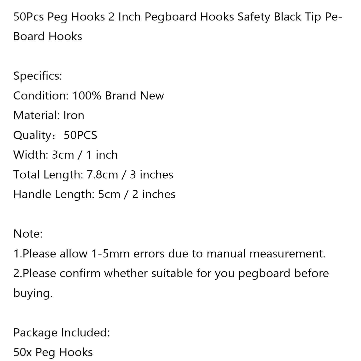 50Pcs Peg Hooks 2 Inch Pegboard Hooks Safety Black Tip Peg Board Hooks