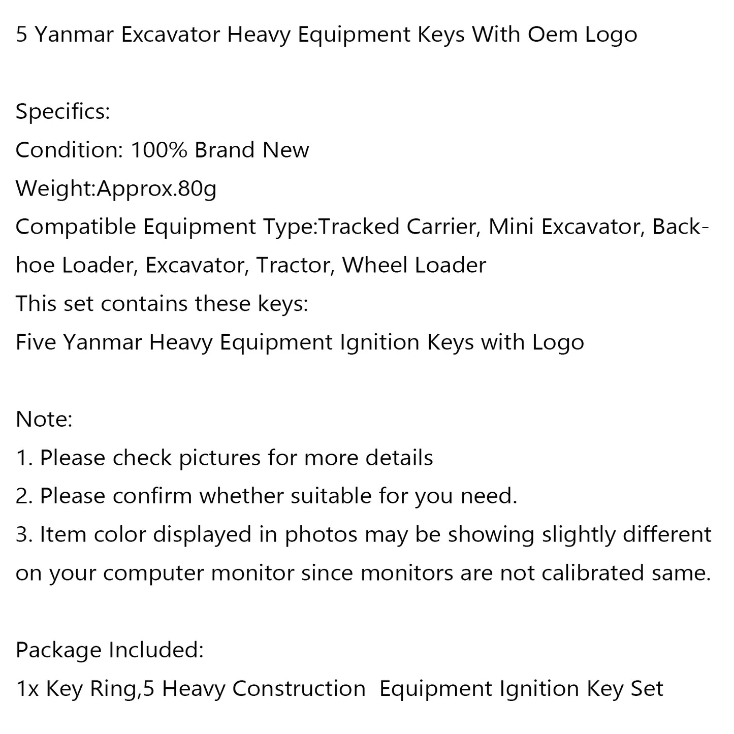 5Pcs For Yanmar Takeuchi Keys Heavy Equipment Tractor Keys UE