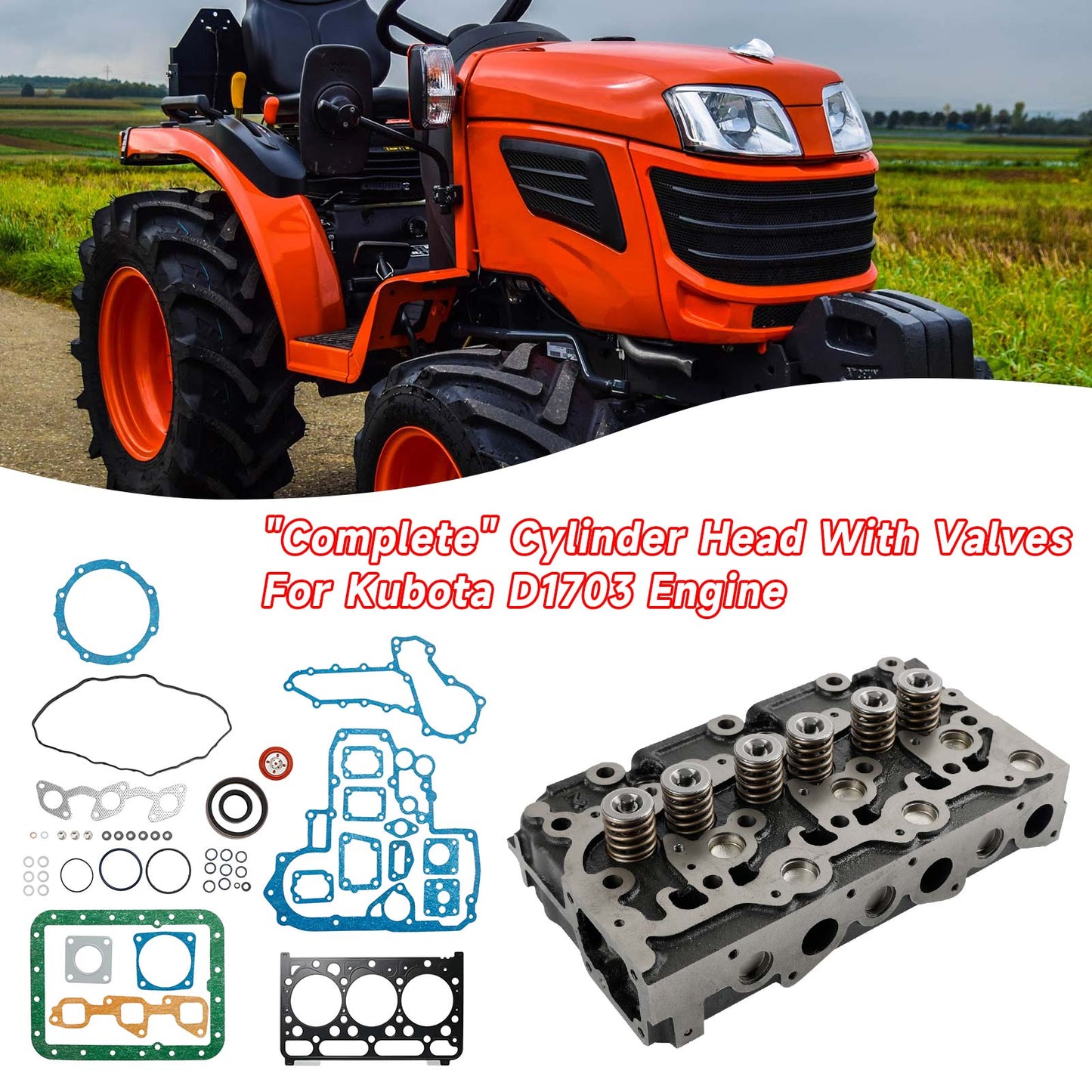 Complete Engine Cylinder Head Assembly for Kubota D1703 Engine – Fits Bobcat 238 325 Excavator