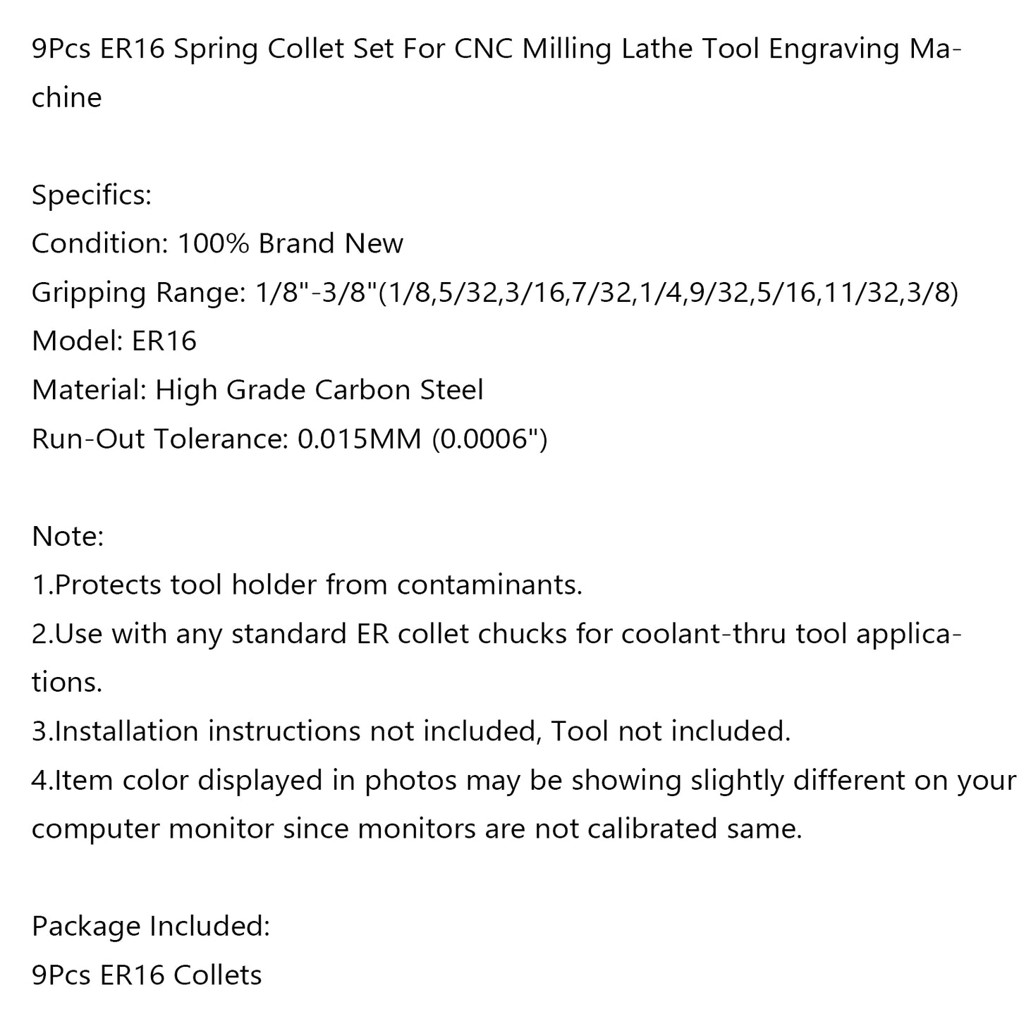 12Pcs ER16 Spring Collet Set For CNC Milling Lathe Tool Engraving Machine Steel