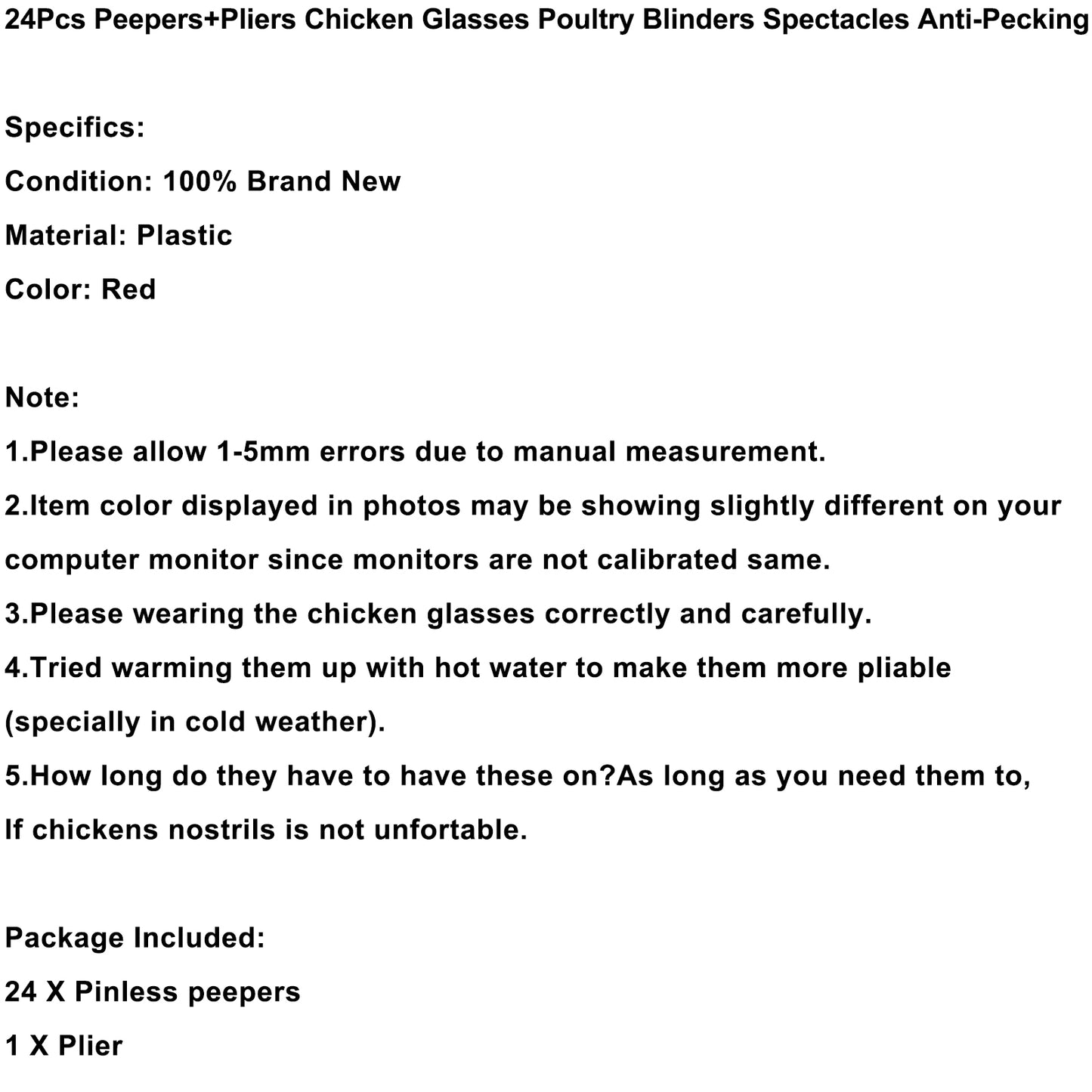 24Pcs Of Pheasant Poultry & Chicken Blinders With Pliers Peeper Vision Blocker