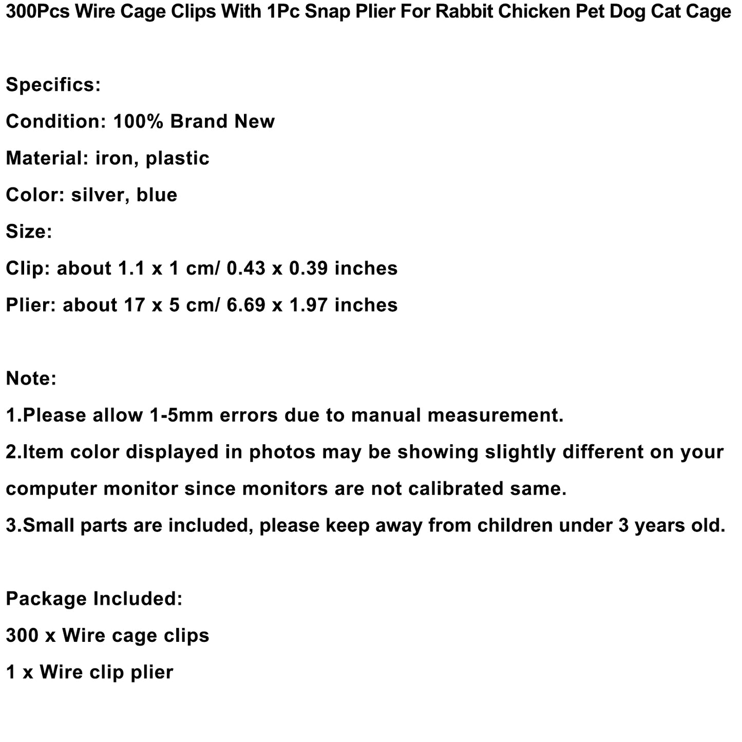 300 Pieces Wire Cage Clips With 1 Piece Rabbit Cage Repair Pliers Metal