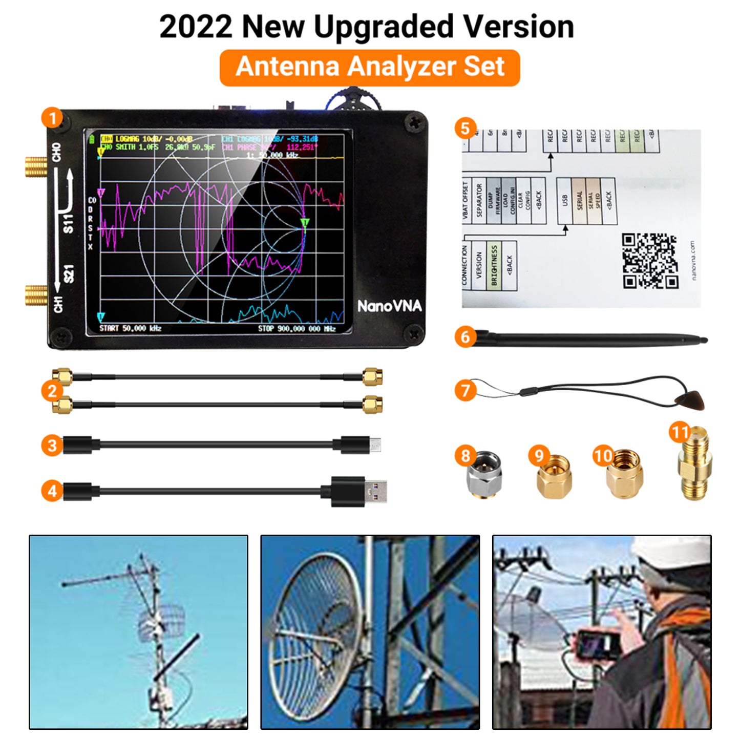 NanoVNA-H Vector Network Antenna Analyzer MF HF VHF UHF Analyzer W/ SD Card Slot