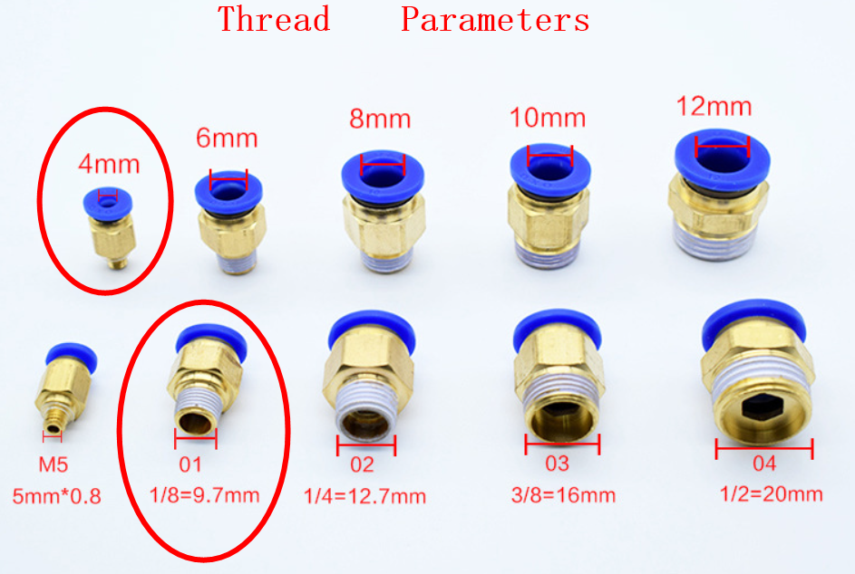 5Pcs Male Straight Push In To Connect Air Fitting Tube OD 4mm x NPT 1/8"