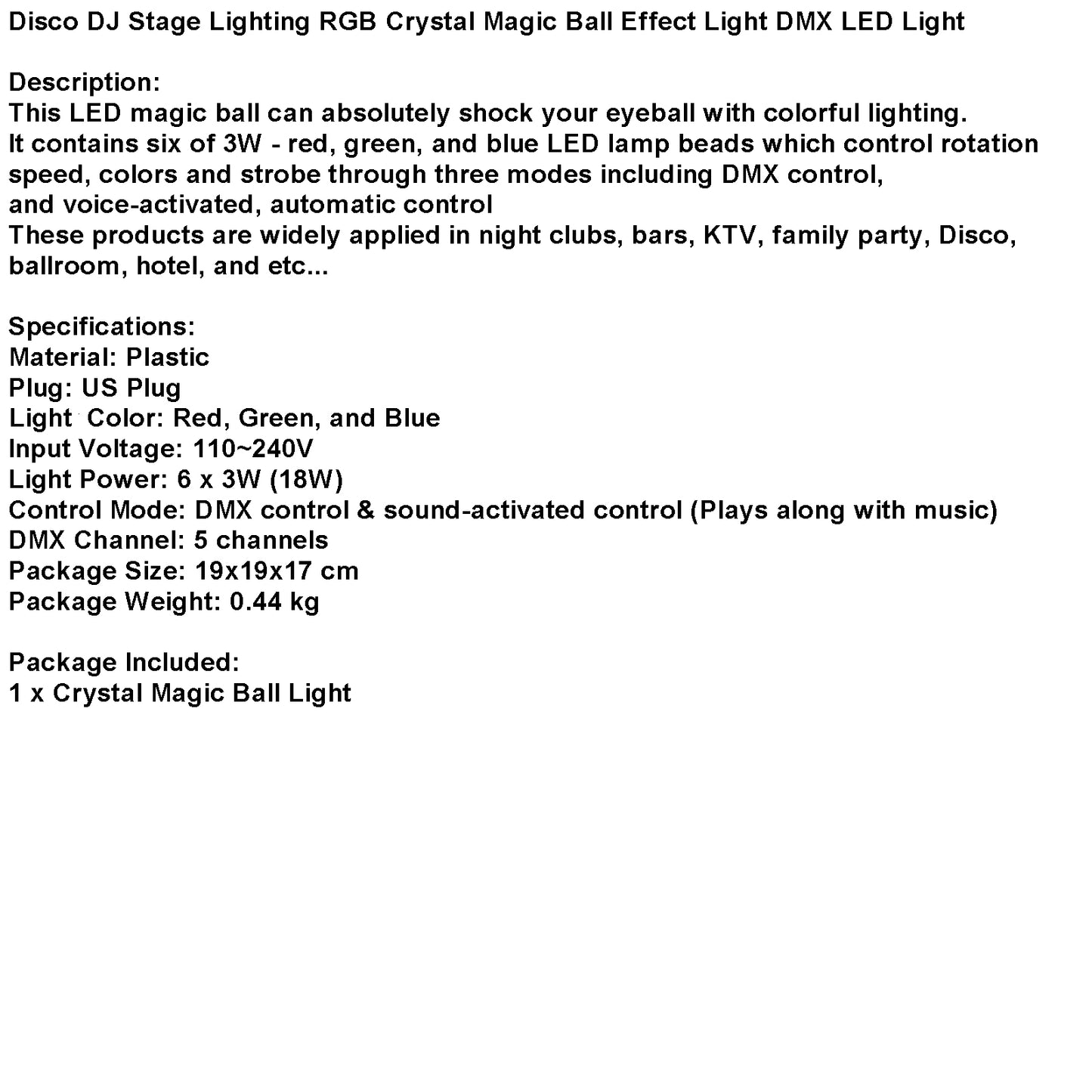 Disco DJ Stage Lighting RGB Crystal Magic Ball Effect Light DMX LED Light