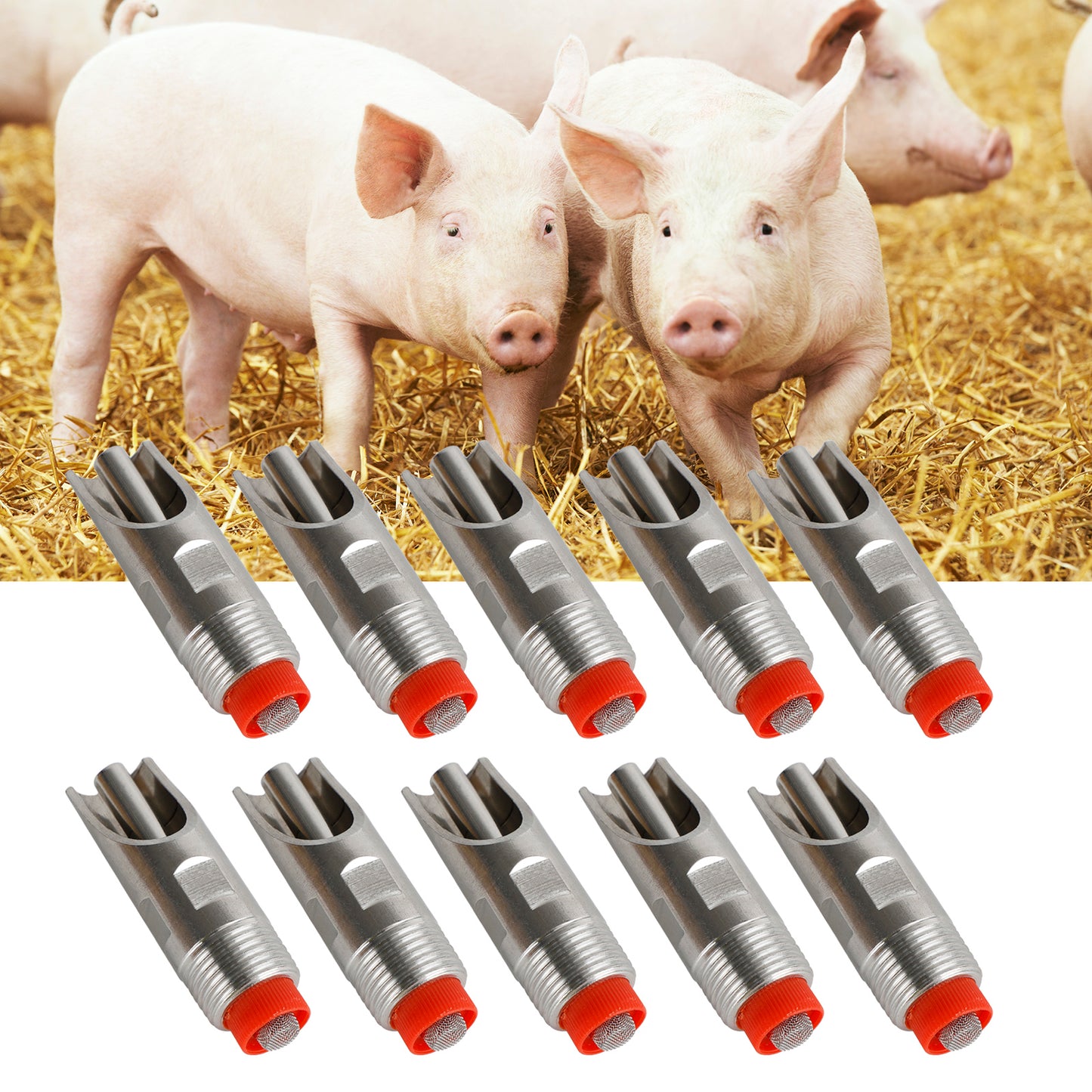 10Pcs Stainless Steel 1/2" Thread Pig Hog Automatic Nipple Drinker Waterer