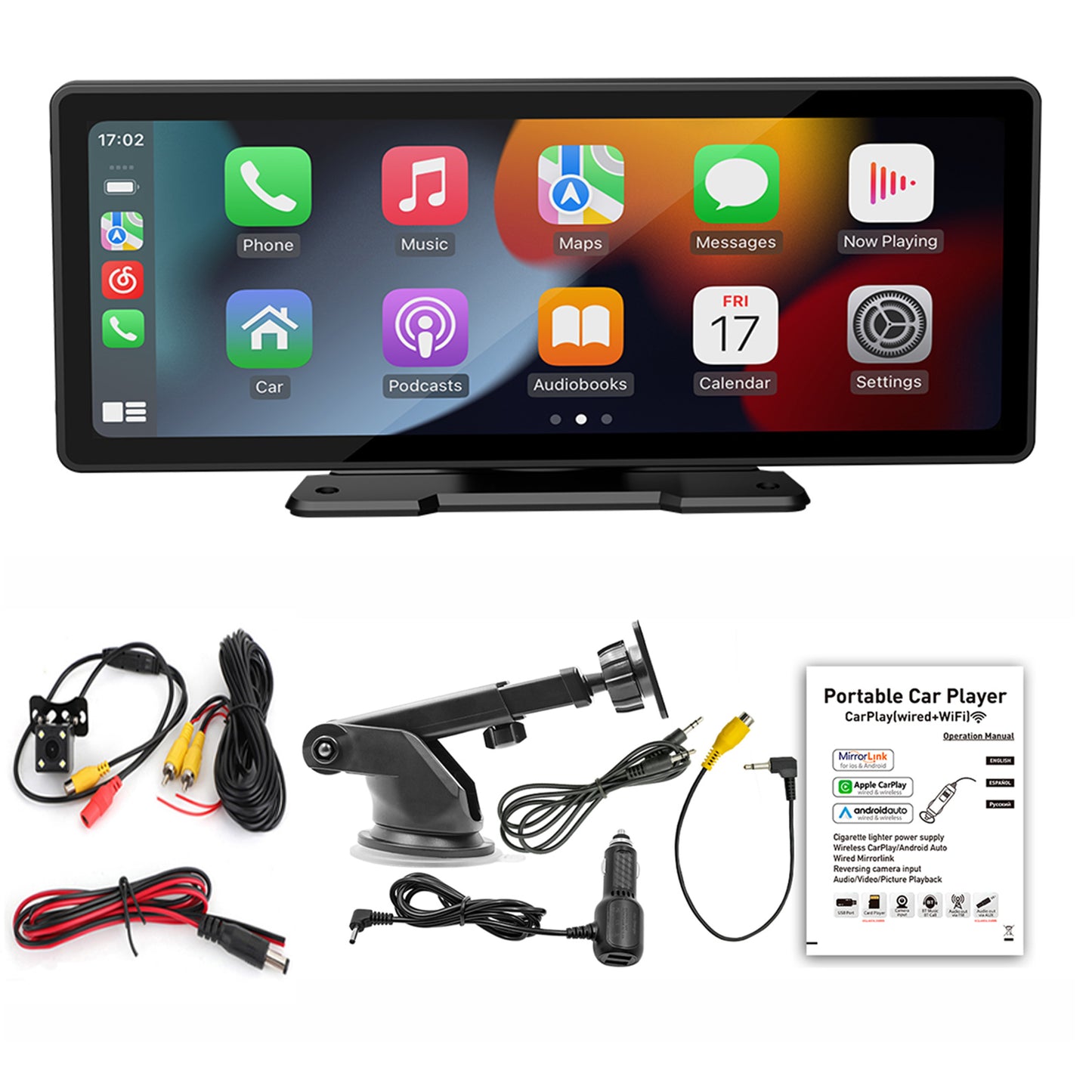 10.26inch Wireless Carplay Bluetooth Stereo Radio FM Car MP5 Player + 4 LED Camera