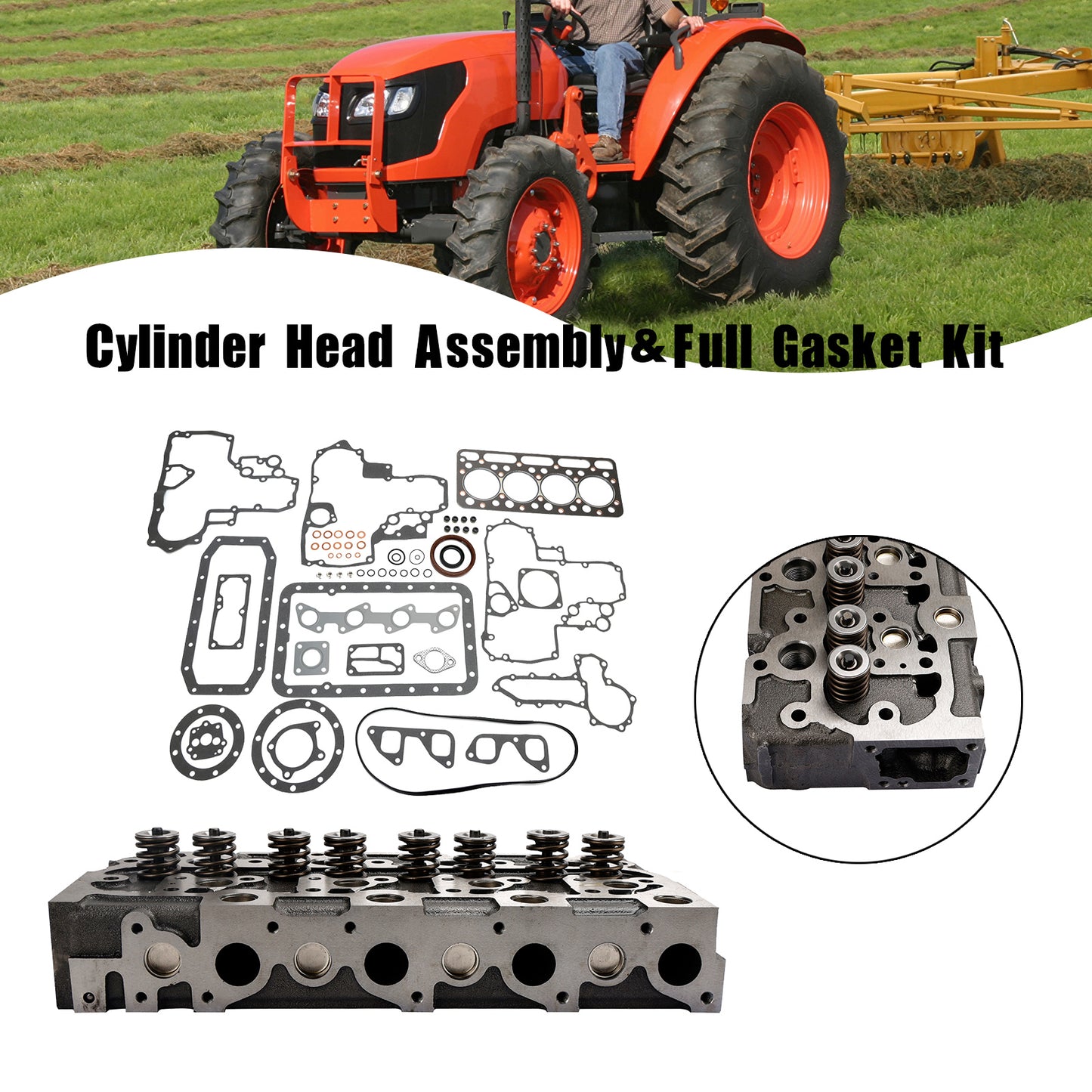 Complete Engine Cylinder Head with Valve Spring & Gasket Kit for Kubota V1902 Engine