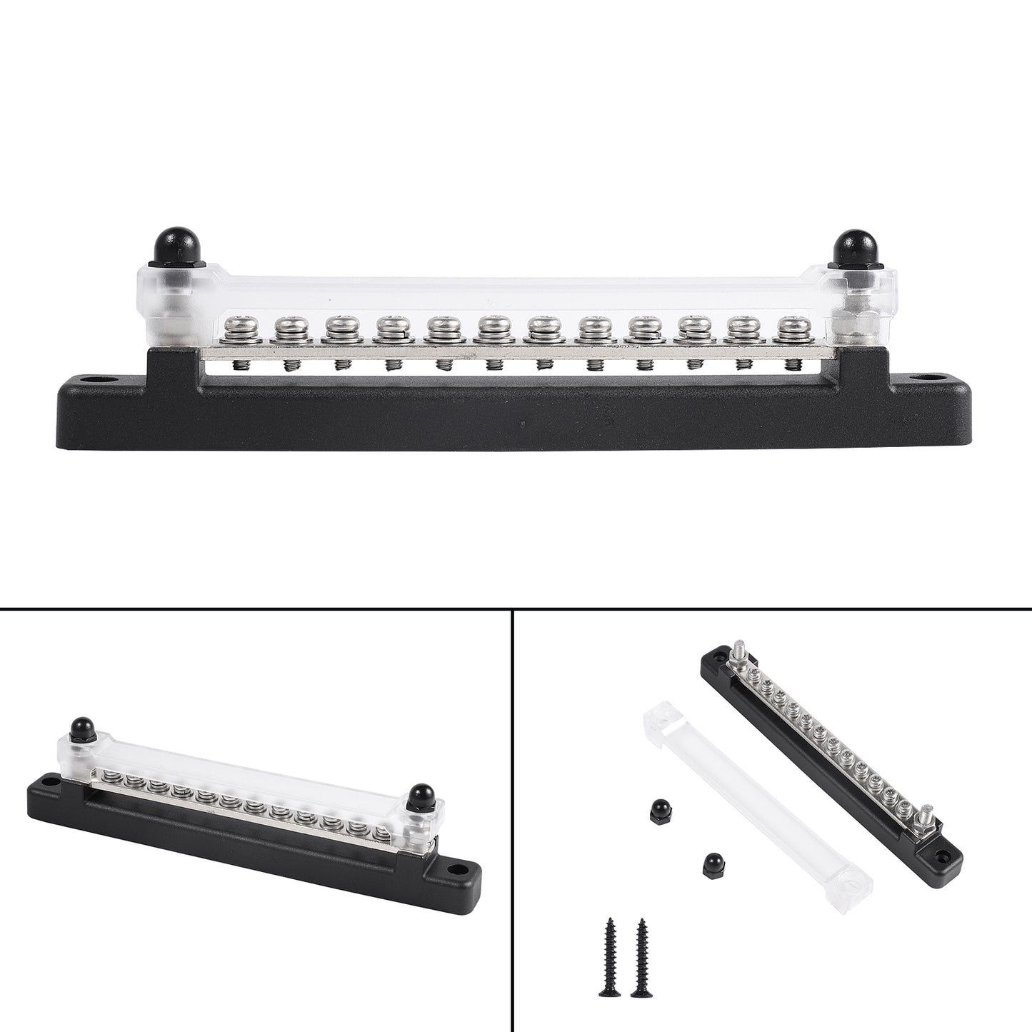 150A 12 Terminal Bus Bar Kit with Cover, Power & Ground Distribution Block for Automotive, Marine, RV & Solar