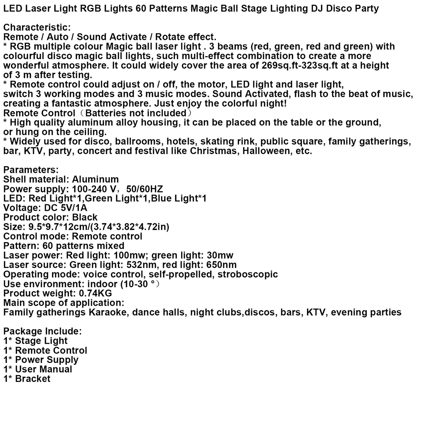 LED Laser Light RGB Lights 60 Patterns Magic Ball Stage Lighting DJ Disco Party