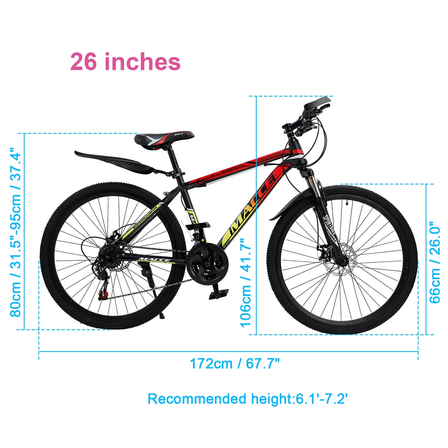 26 inch 24-Speed Mountain Bike with Suspension & Dual Disc Brakes