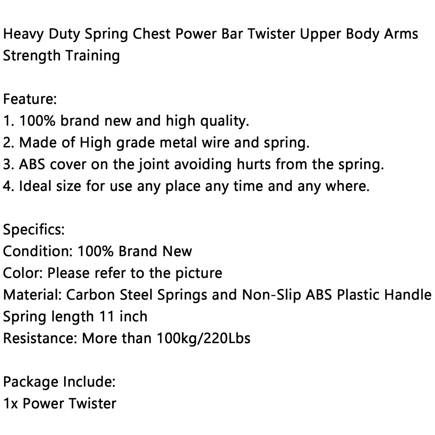 Heavy Duty Spring Chest Power Bar Twister Upper Body Arms Strength Training 40KG