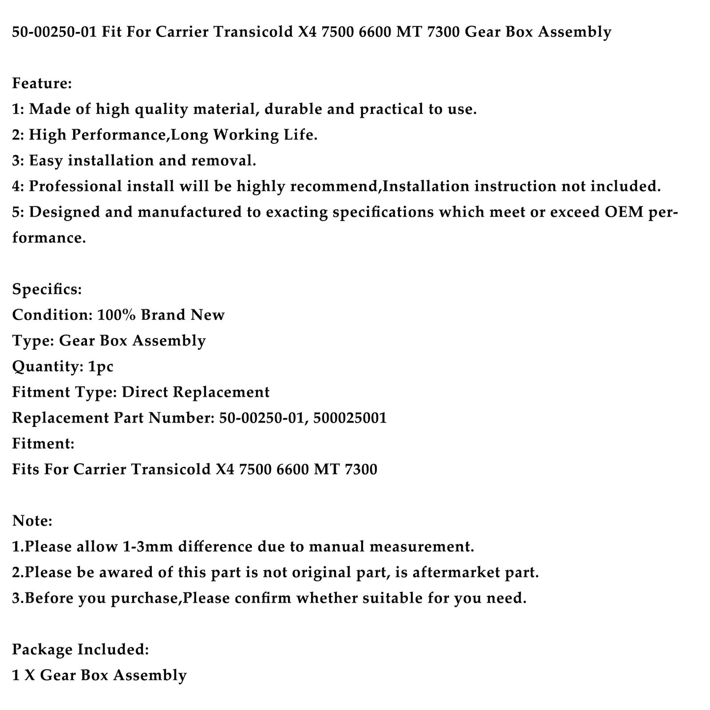 50-00250-01 Fit For Carrier Transicold X4 7500 6600 MT 7300 Gear Box Assembly