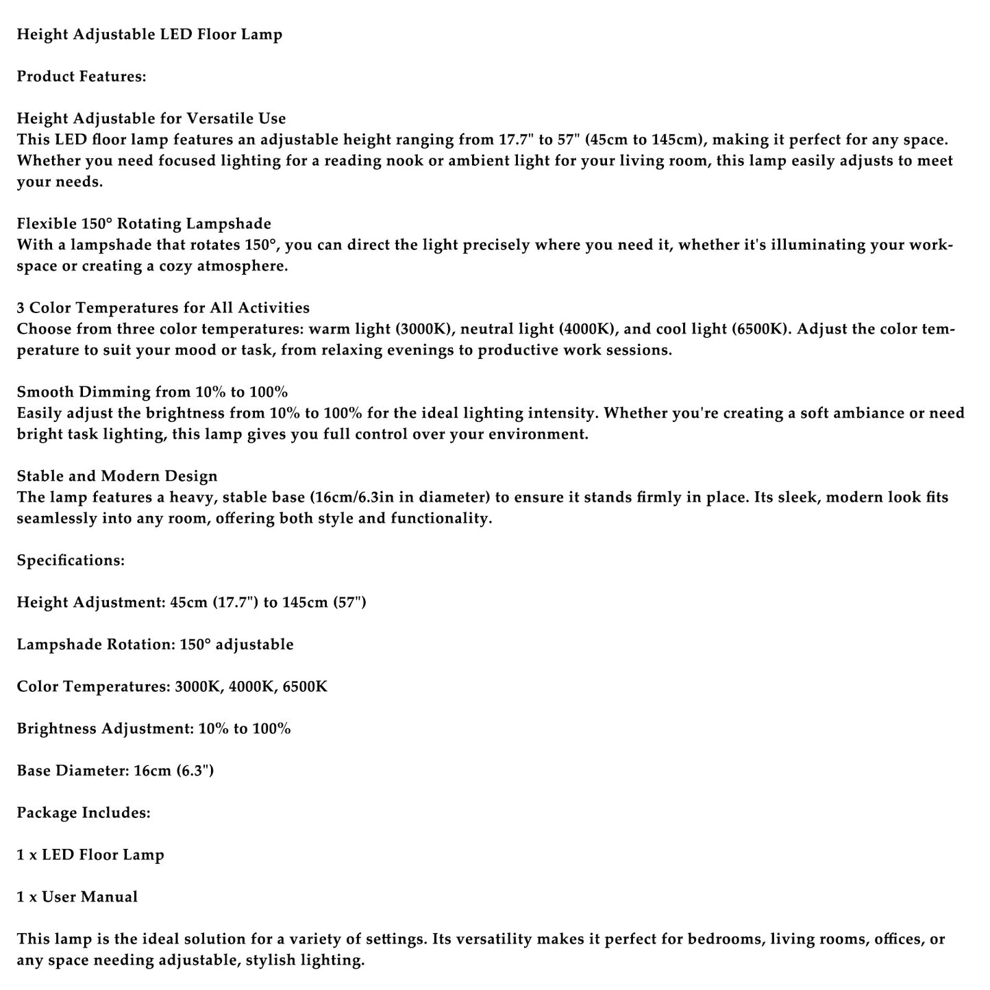 For Living Room/Office-Black Adjustable LED Floor & Table Lamp Dimmable 3 Colors