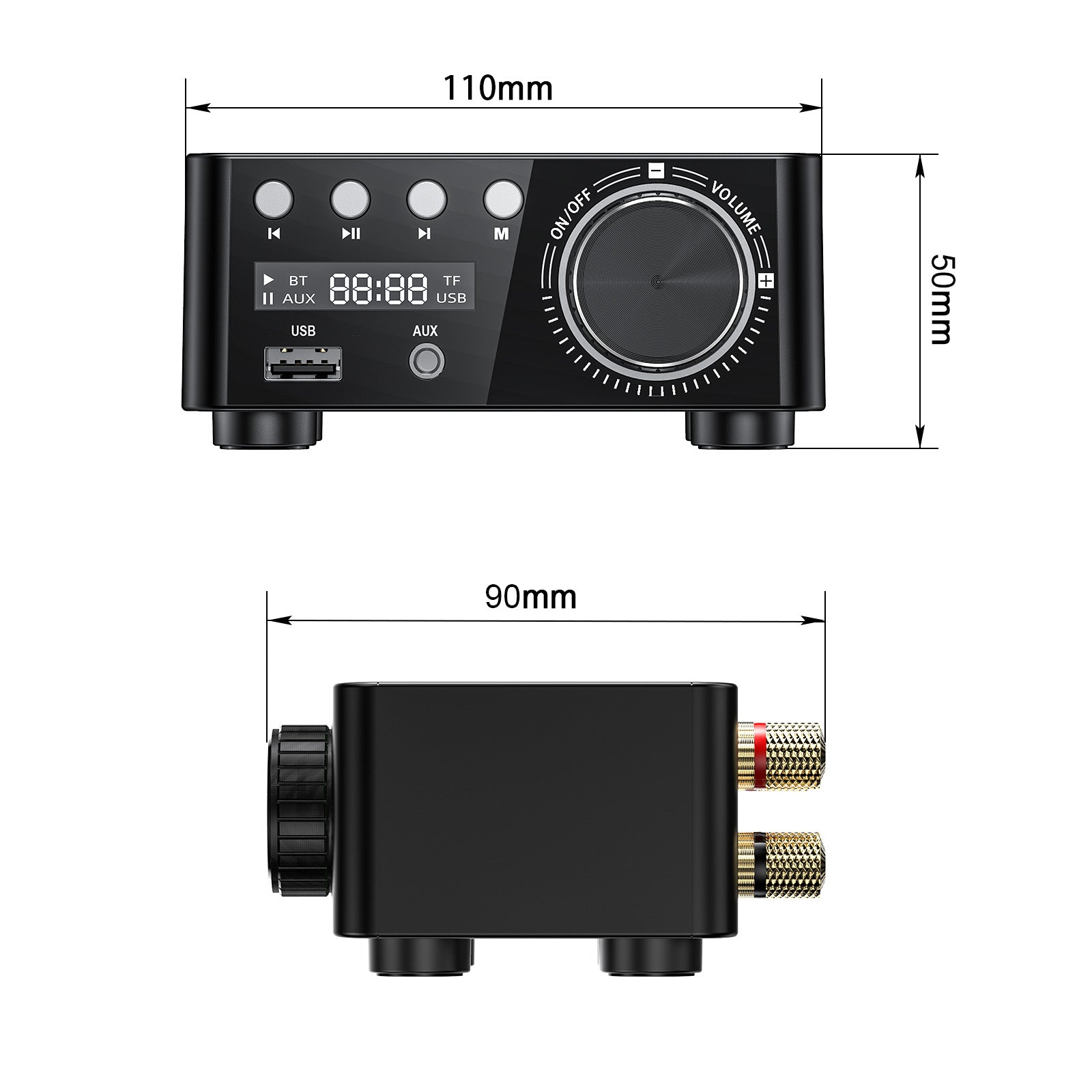 12-24V 50W+50W Bluetooth 5.0 Digital Power Amplifier – Desktop HiFi Stereo Sound
