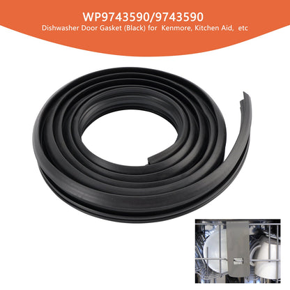 WP9743590/9743590 Dishwasher Door Gasket (Black) for Kenmore KitchenAid etc