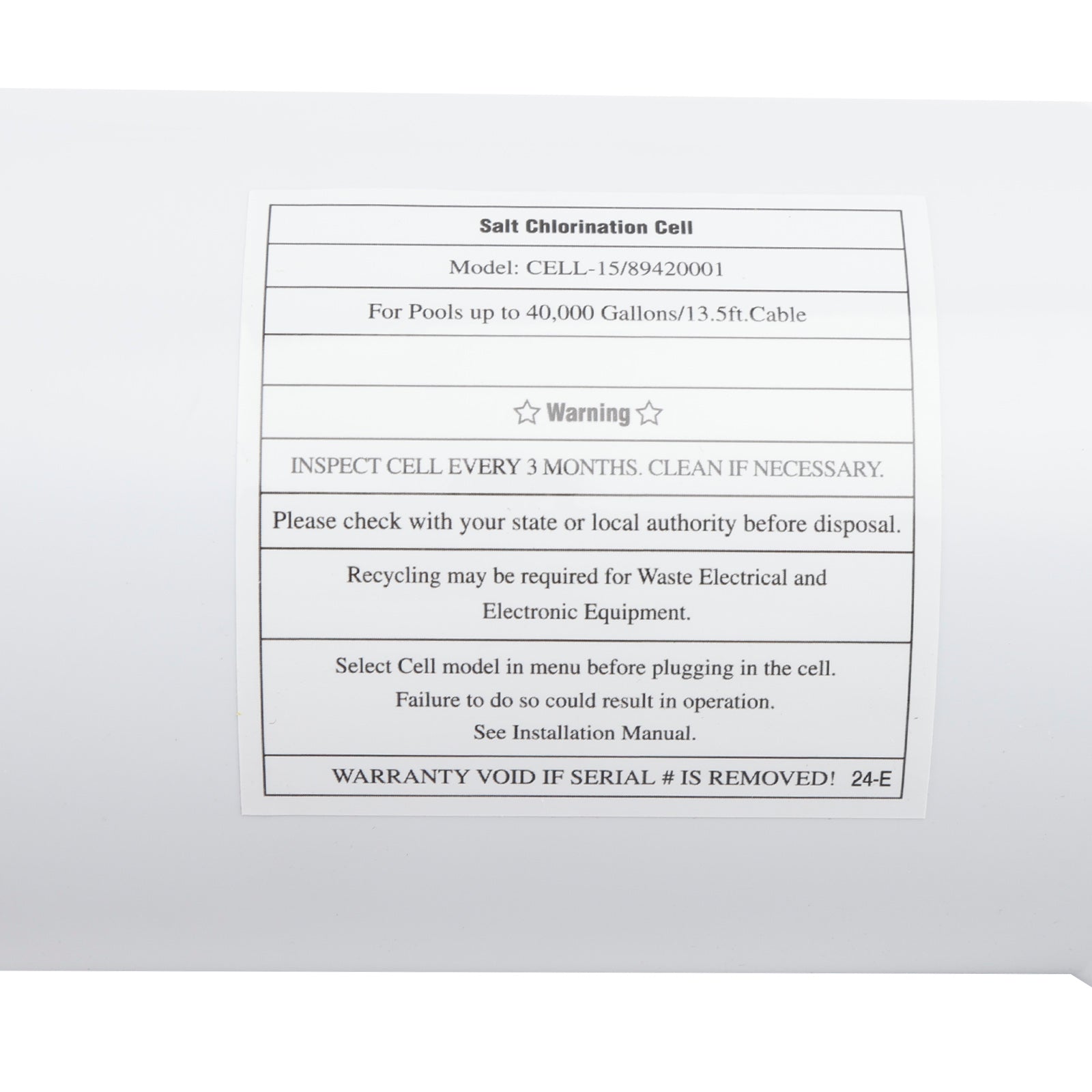 W3T-CELL-15 TurboCell Salt Chlorination Cell Fit for Hayward up to 40000 Gallons