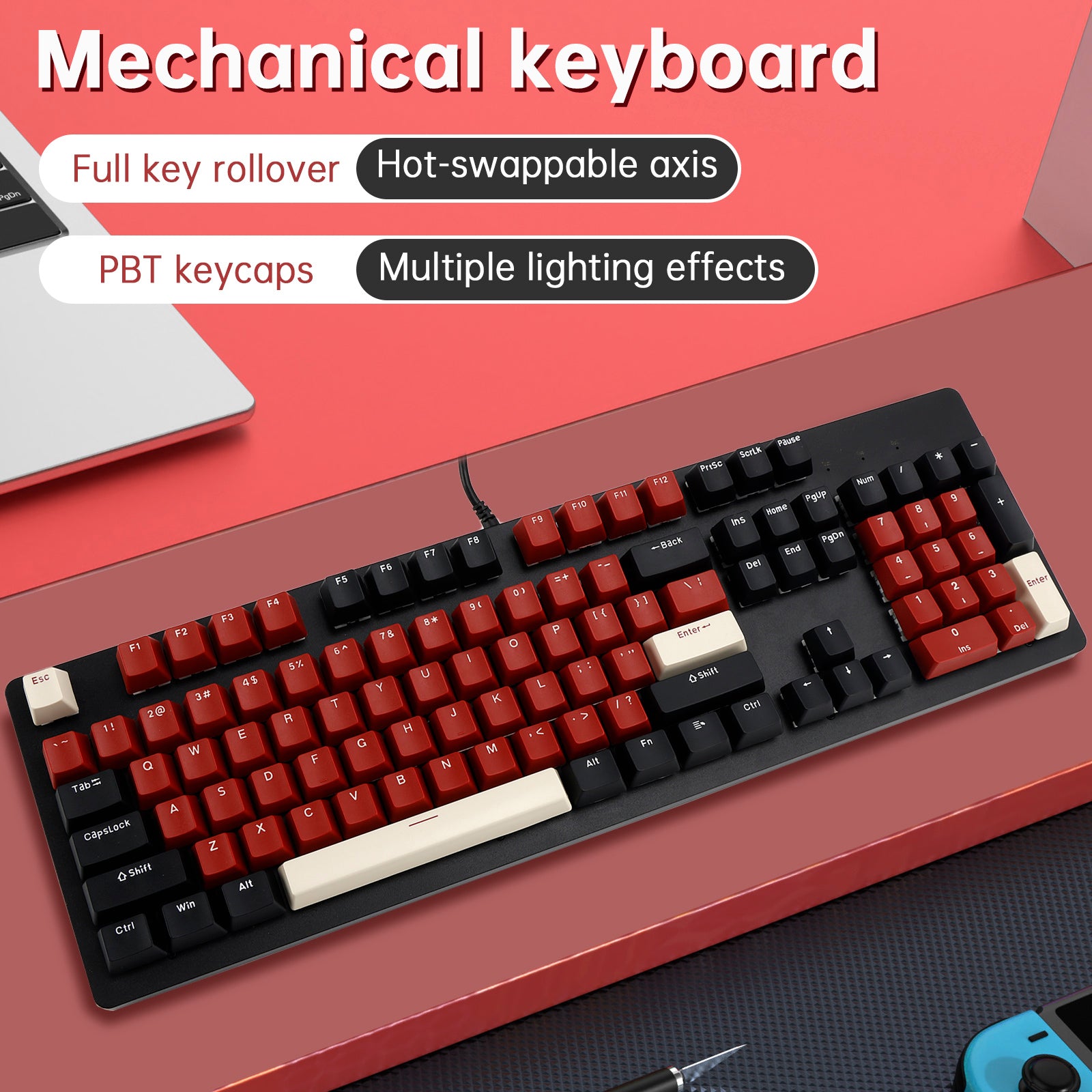 104-Key Wired Mechanical Linear Switch Gaming Keyboard Blue Switch Customizable