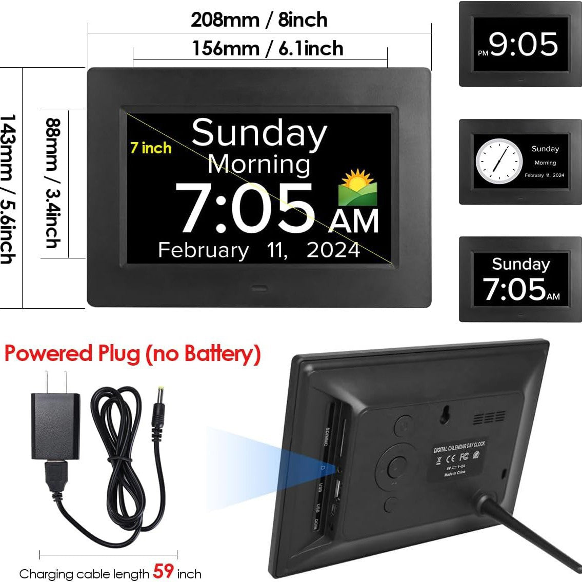 Large Digital Calendar Clock for Seniors with Date, Day & 12 Alarms