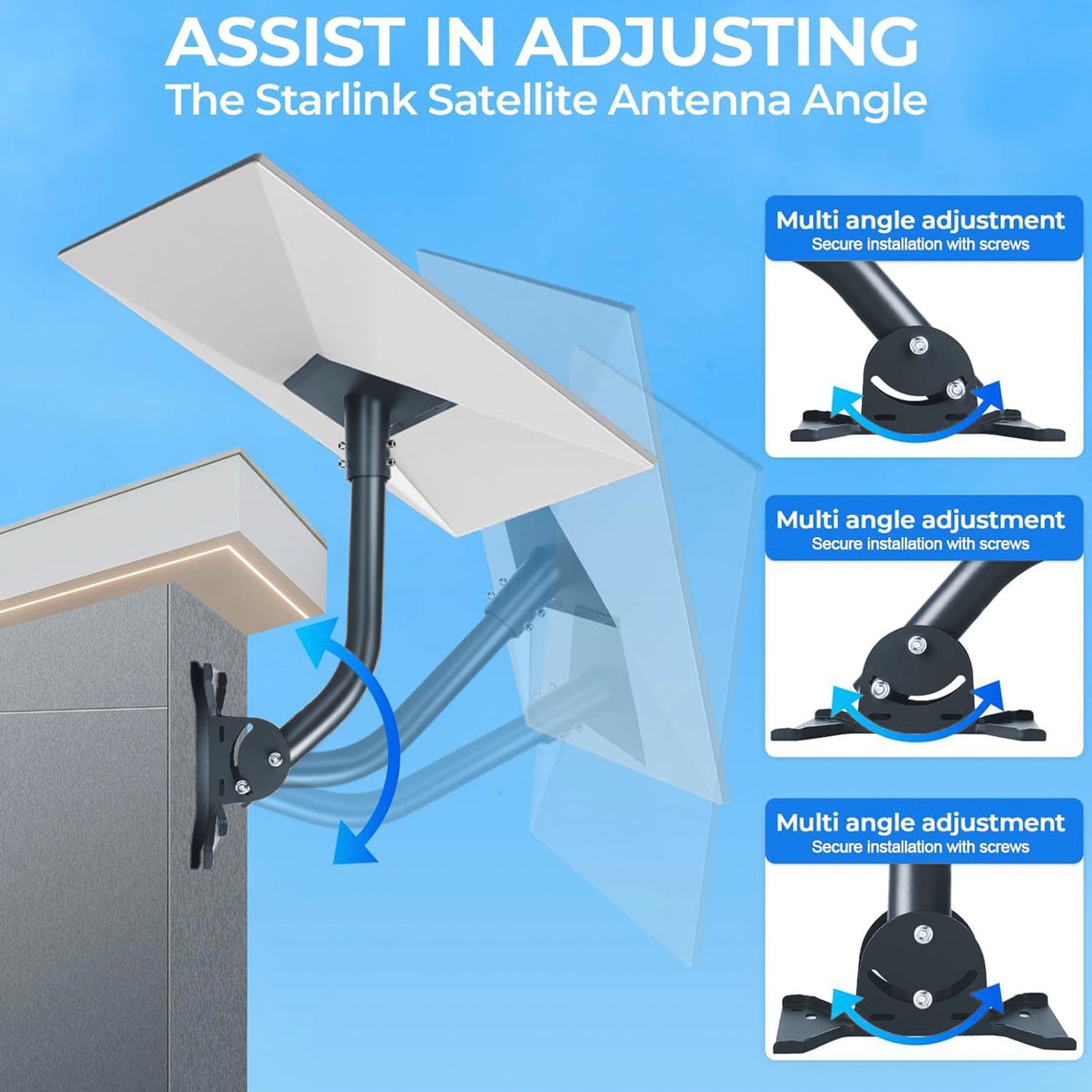 Starlink Gen 3 Mount 360° Adjustable Mounting Kit For Roof Exterior Wall Install
