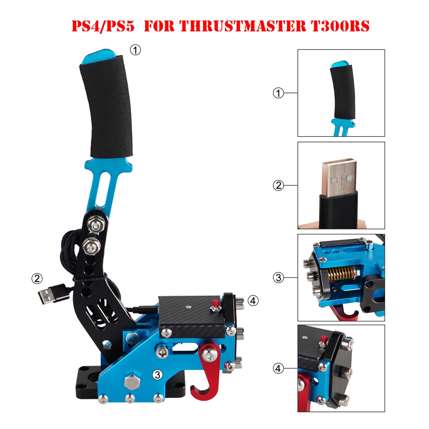 14Bit PS4/PS5 USB3.0 Handbrake Kits for Racing Games Steering Wheel Stand T300RS