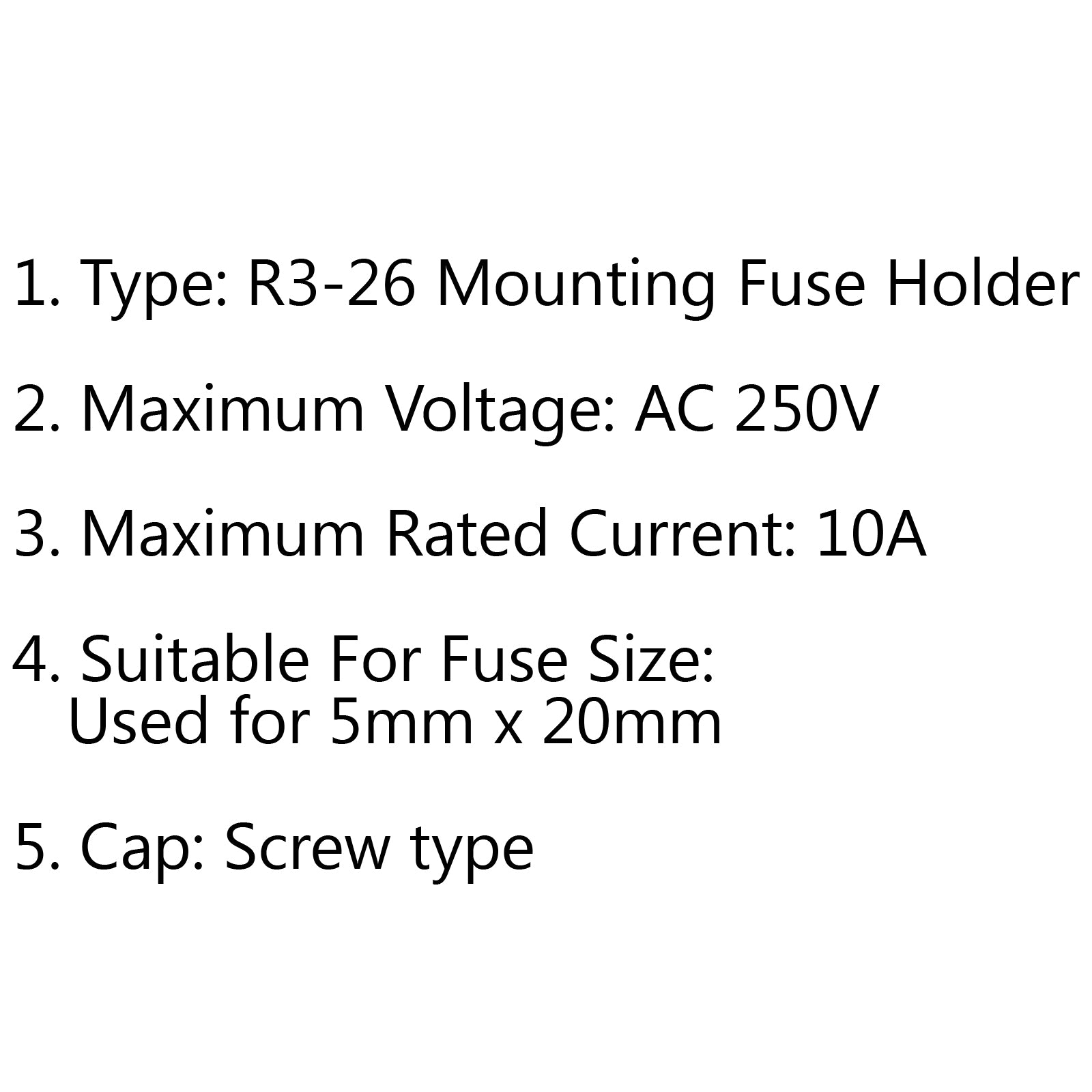 1PCS SCI R3-26 Panel Mount Chassis Fuse Holder For 5x20mm Glass Fuses 10A 250V