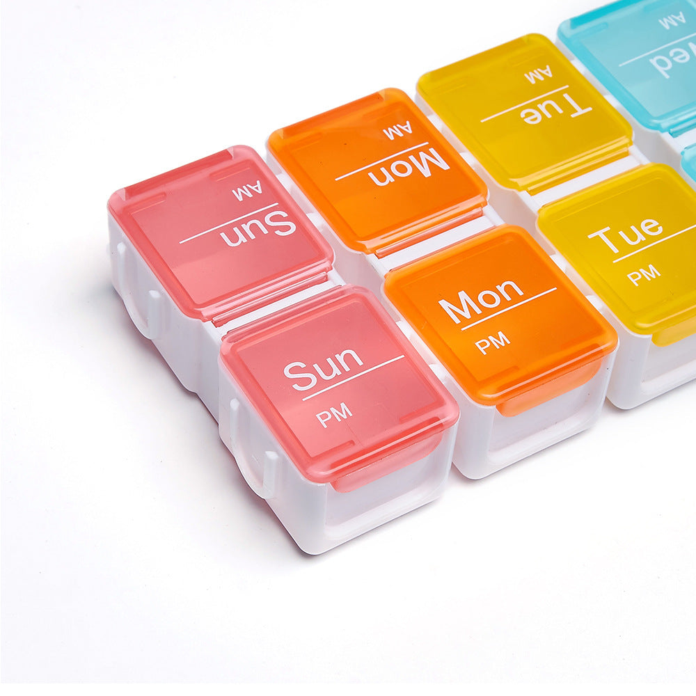 14-Compartment Pill Organizer with 4 Daily Reminder Alarms
