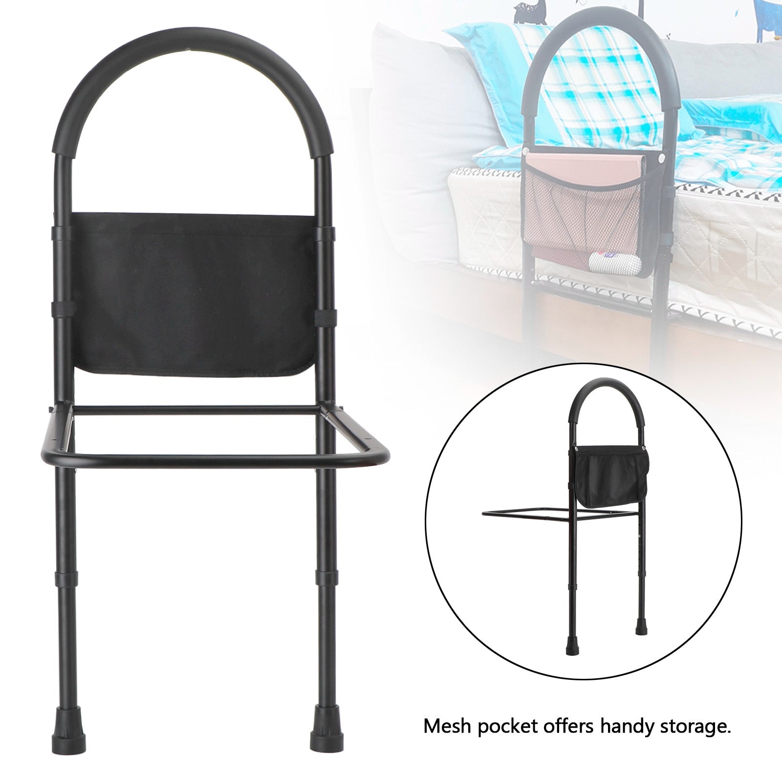 Foldable Bed Rail Safety Assist Handle Hand Guard Grab Bar Elderly Handicap