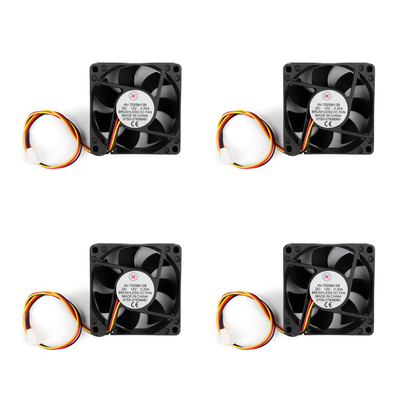 4Pcs DC Brushless Cooling PC Computer Fan 12V 7025B 70x70x25mm 0.2A 3 Pin Wire