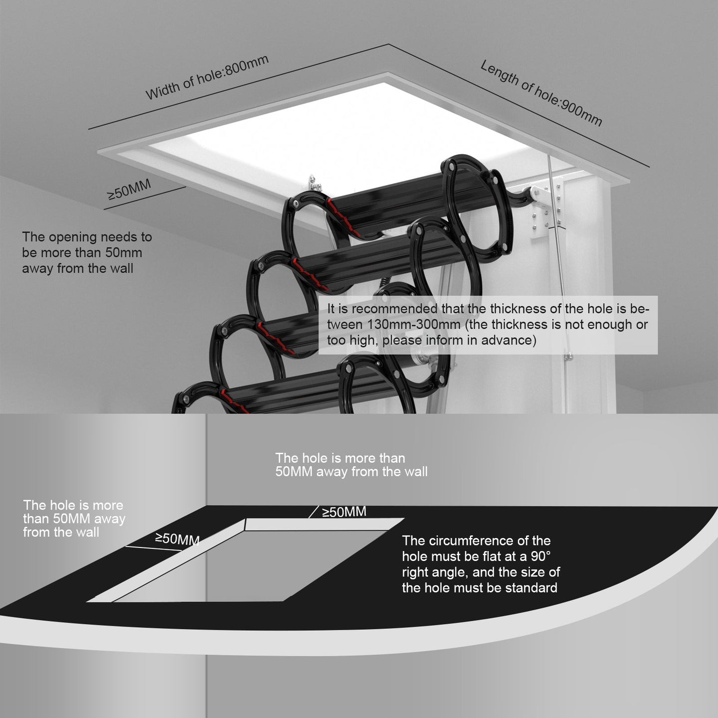 11 Steps 3m Electirc Attic Ladder Aluminum Folding With Remote Loft 31.5*35.4inch