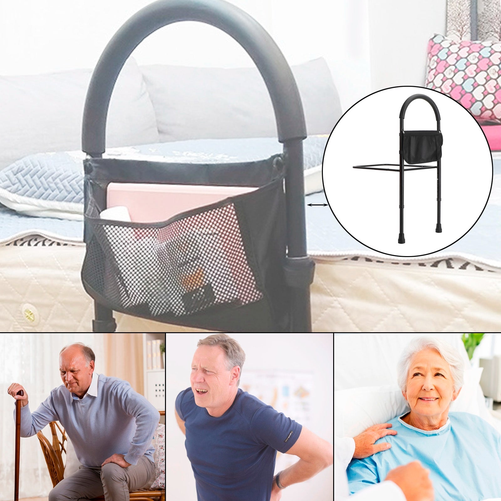 Foldable Bed Rail Safety Assist Handle Hand Guard Grab Bar Elderly Handicap
