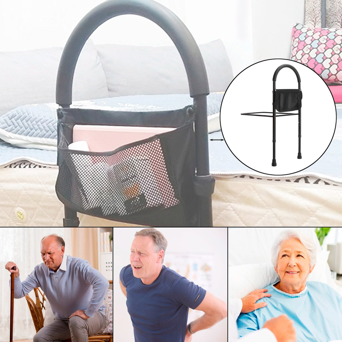 Foldable Bed Rail Safety Assist Handle Hand Guard Grab Bar Elderly Handicap