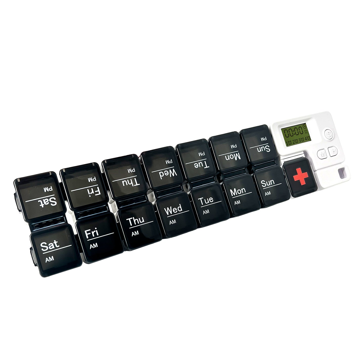 14-Compartment Pill Organizer with 4 Daily Reminder Alarms