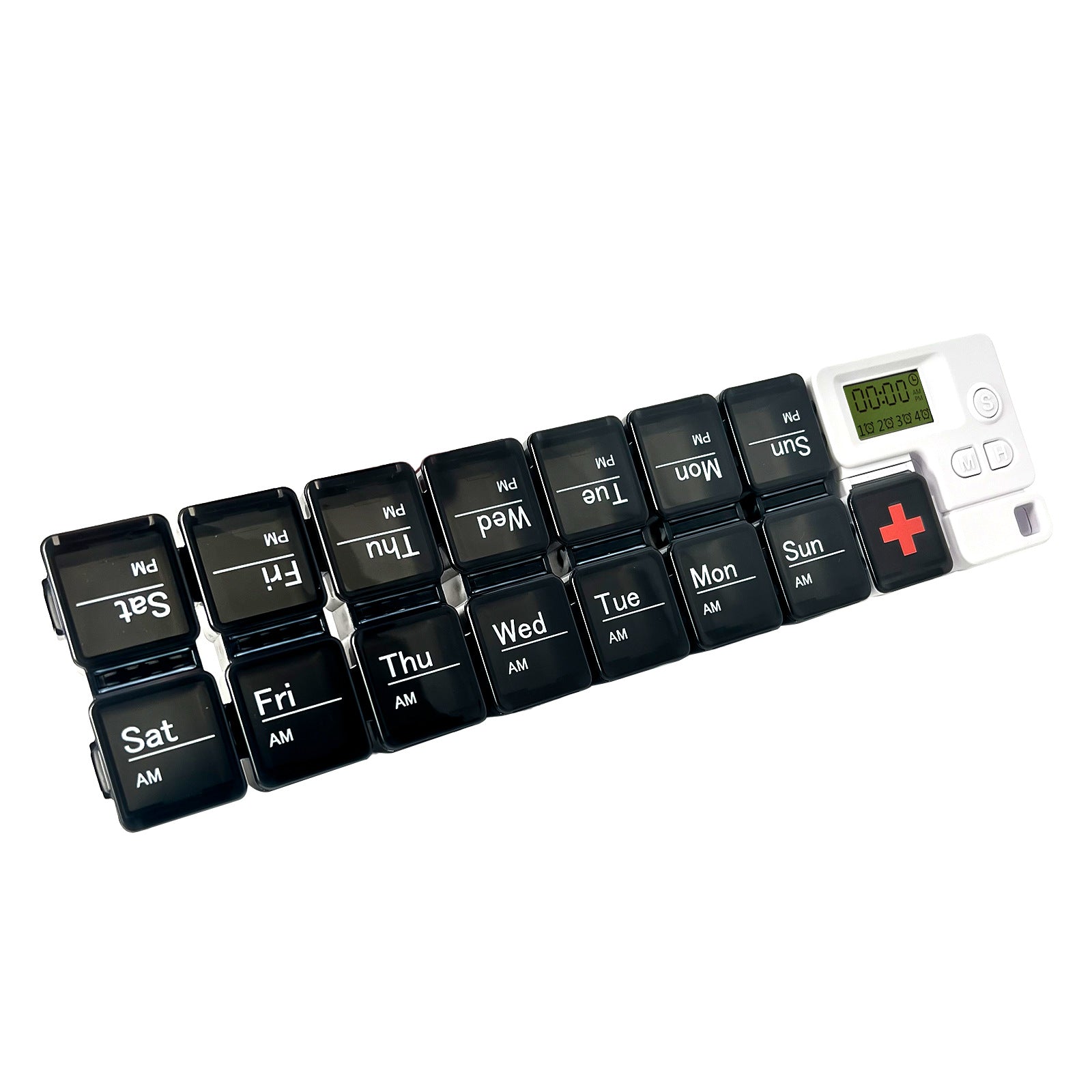 14-Compartment Pill Organizer with 4 Daily Reminder Alarms