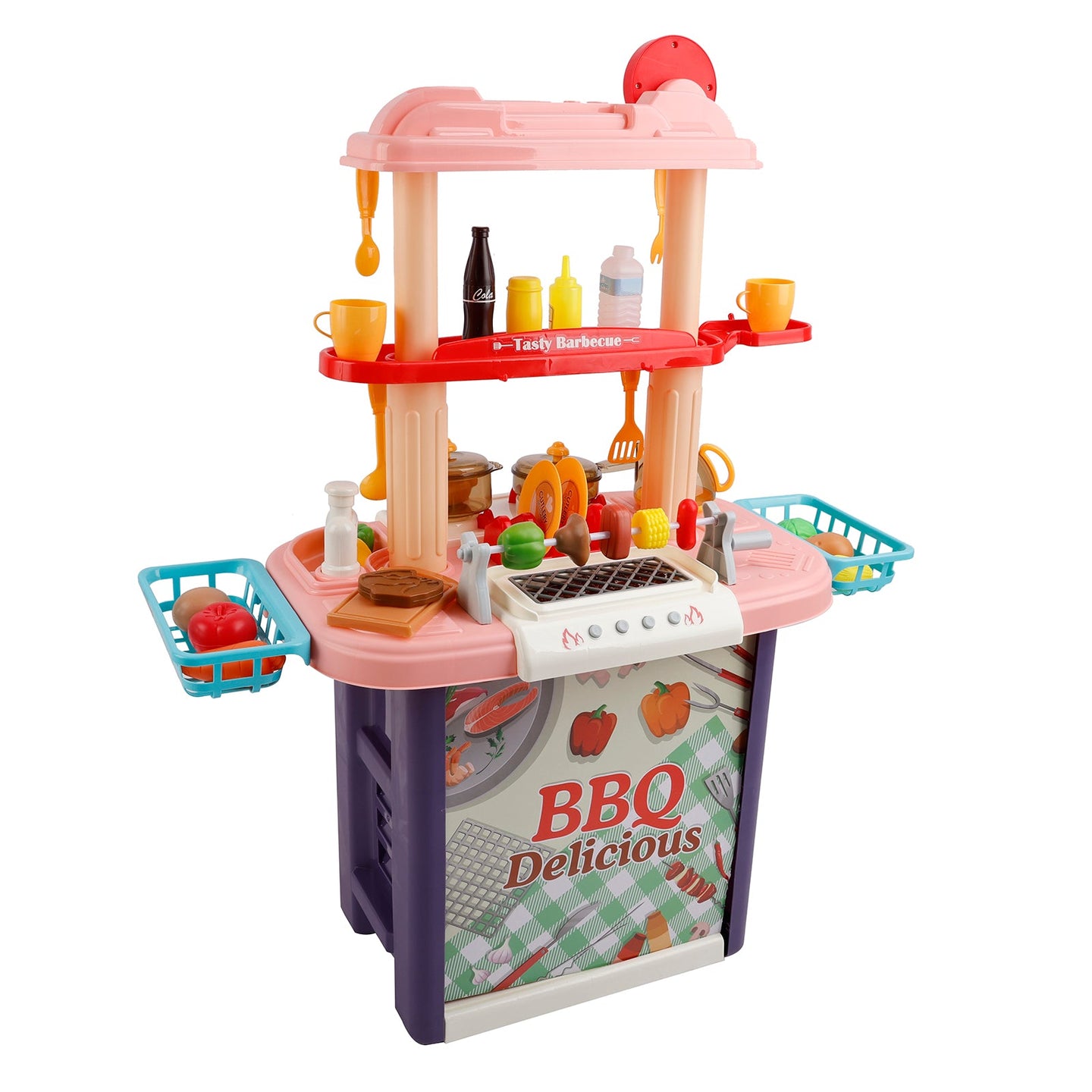 Plastic Tableware Kitchen Set With Sound, Light And Spray Function Kid Toy Pink