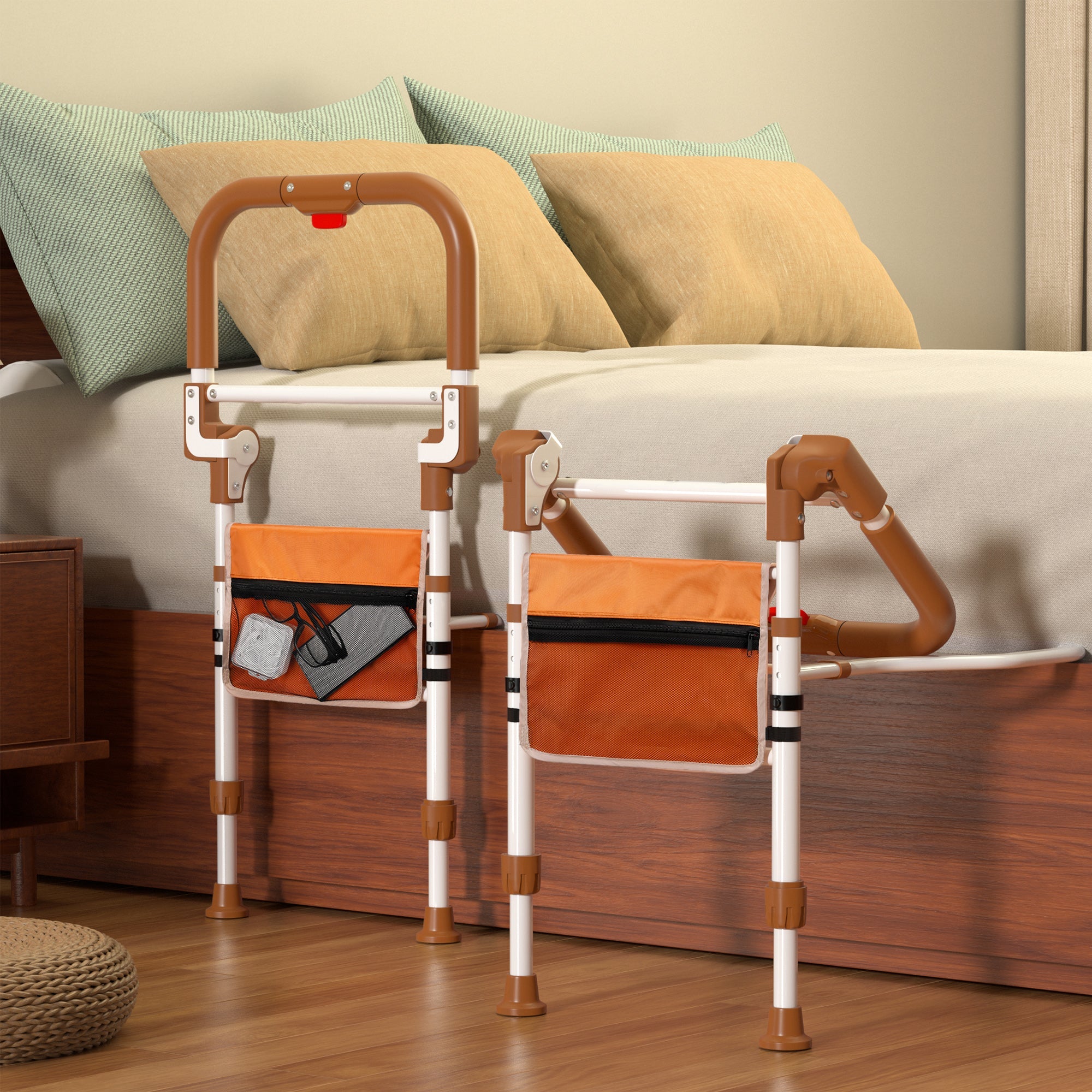 Foldable Bed Rail Safety Assist Handle Hand Guard Grab Bar Elderly Handicap