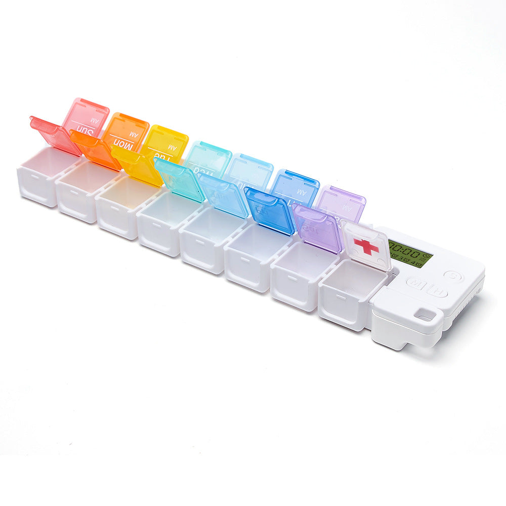 14-Compartment Pill Organizer with 4 Daily Reminder Alarms