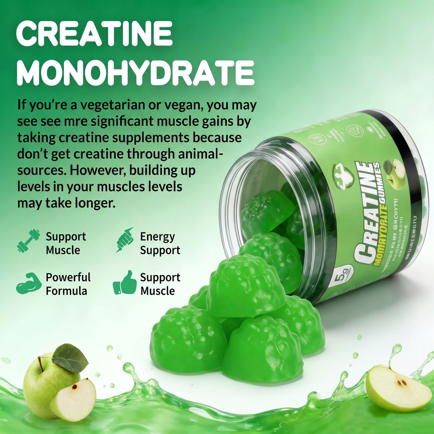 Topteng  Green Apple-flavored Creatine Monohydrate Gummies