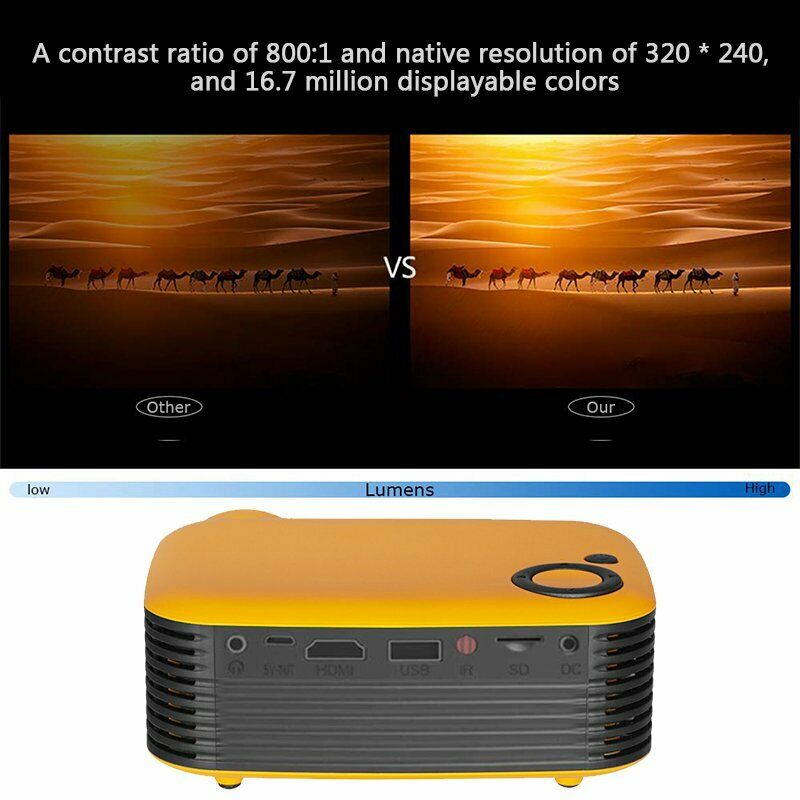 A2000 Mini Portable Projector – 800 Lumen LCD Home Theater Projector with US Plug
