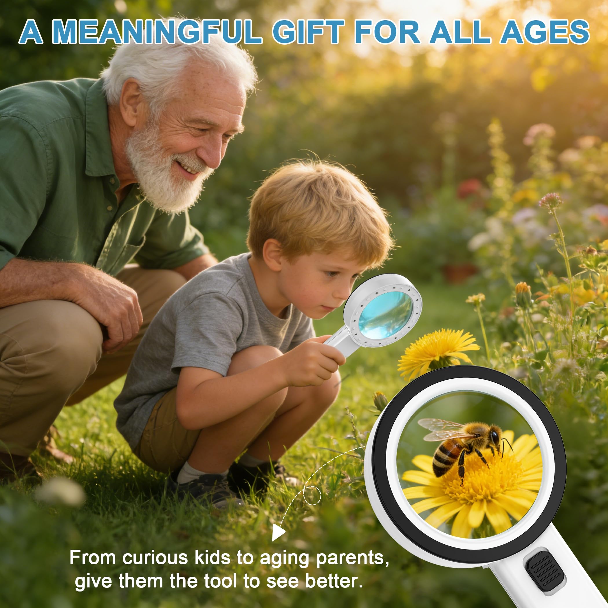 30X LED Magnifying Glass for Seniors
