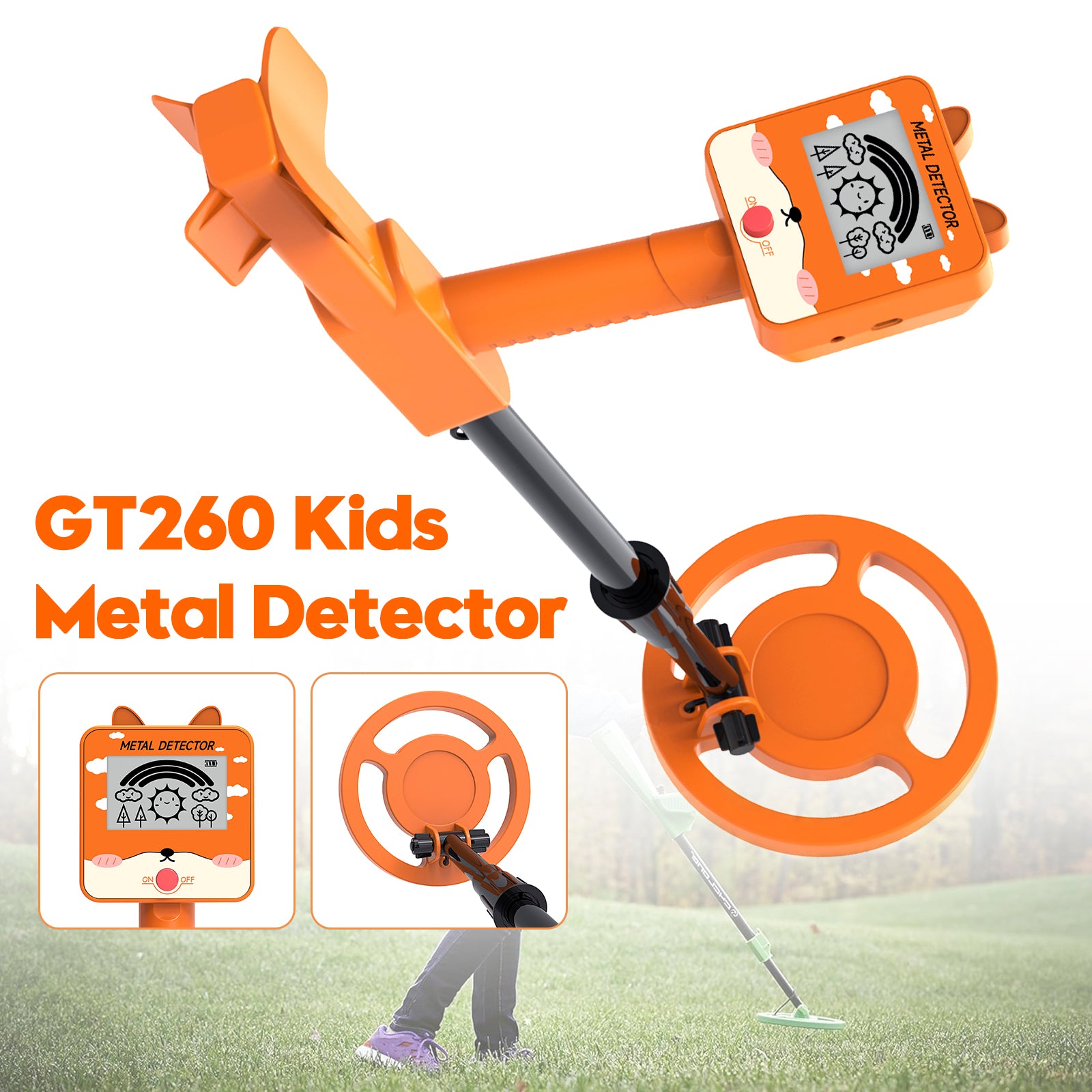 GT260 Kids Child Treasure Seeker Beginners Metal Detector Waterproof 6.3" Coil